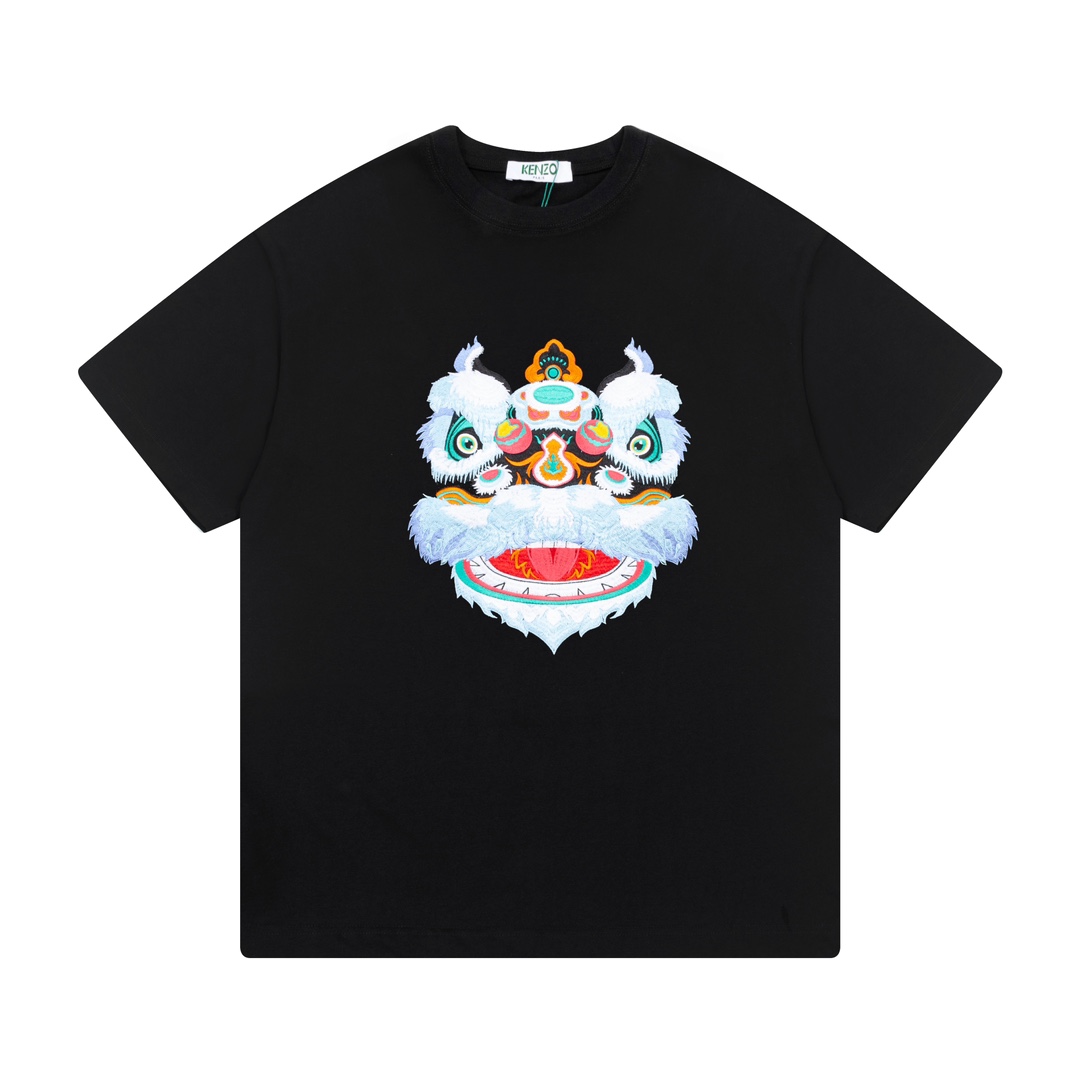 KENZO Clothing T-Shirt Sale Outlet Online
 Black White Embroidery Unisex Cotton Double Yarn Short Sleeve