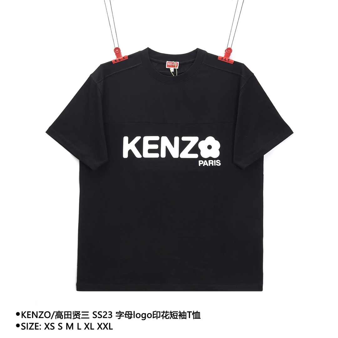 KENZO Clothing T-Shirt Black White Printing Unisex Cotton Double Yarn Short Sleeve