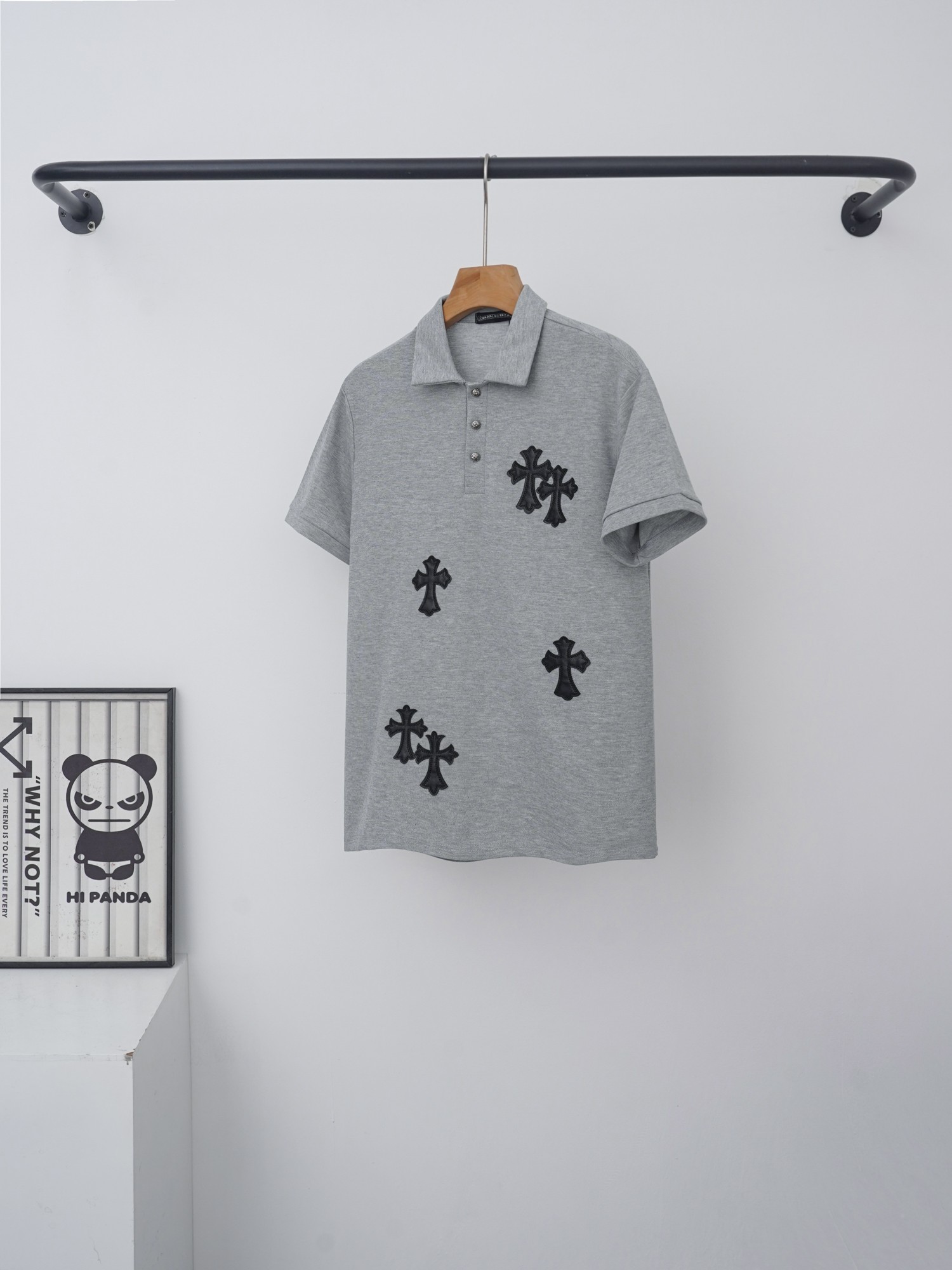 P95 Colores: negro, gris CH 2026ss primavera/verano nuevo, polo de manga corta unisex de algodón puro 250g con tejido d…