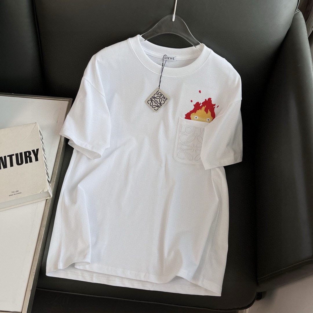 Loewe Flame Embroidered Pocket T-Shirt - Casual & Stylish Unisex Top