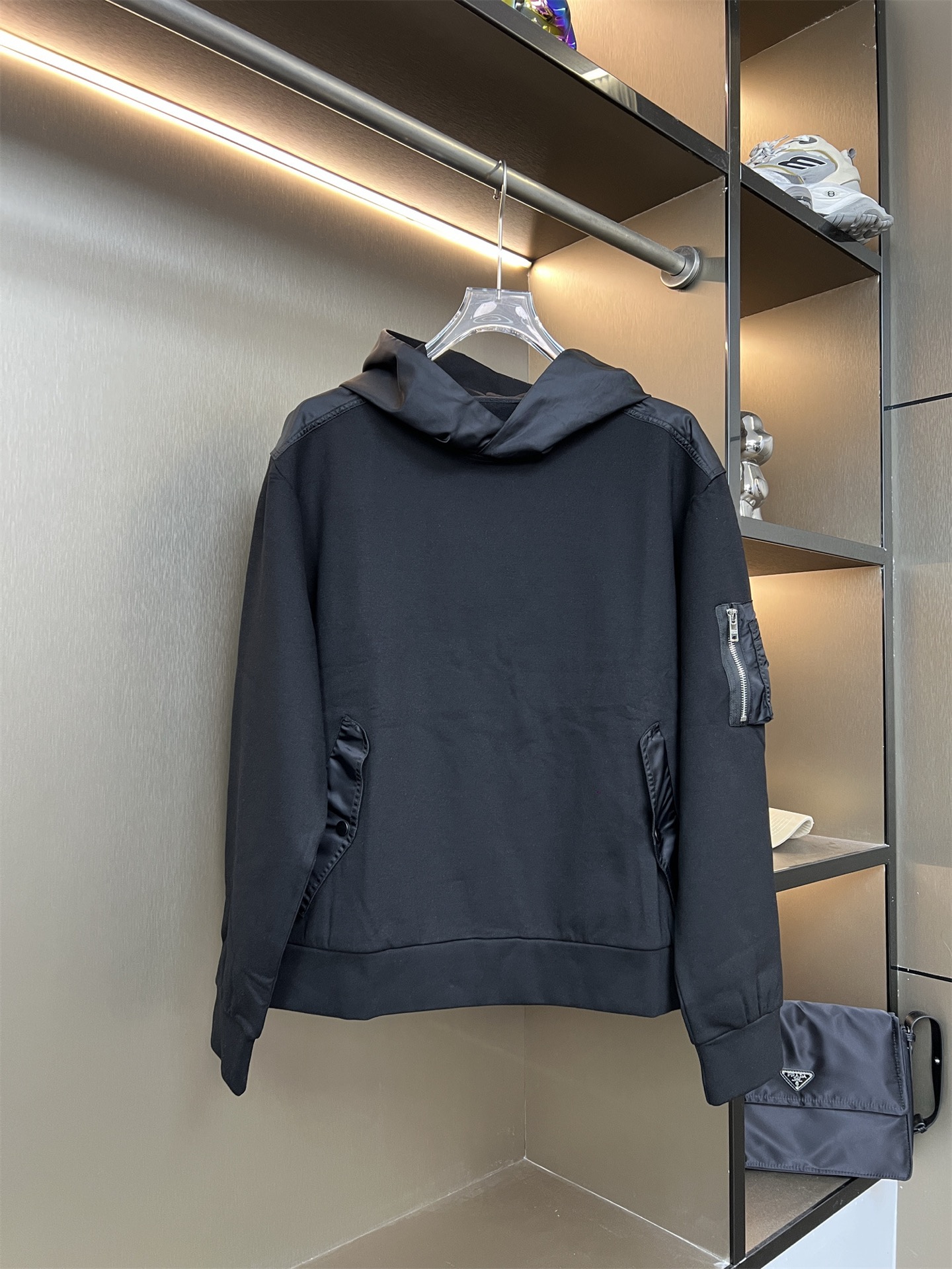 Prada 2025FW Couple's Casual Hoodie Long Sleeve Sweatshirt - Black