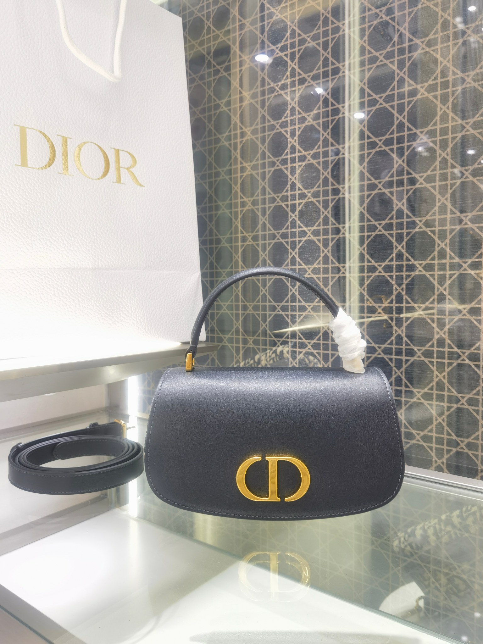 DIOR 30 Montaigne Avenue 手袋 藍色 Oblique 印花 牛皮革 翻蓋