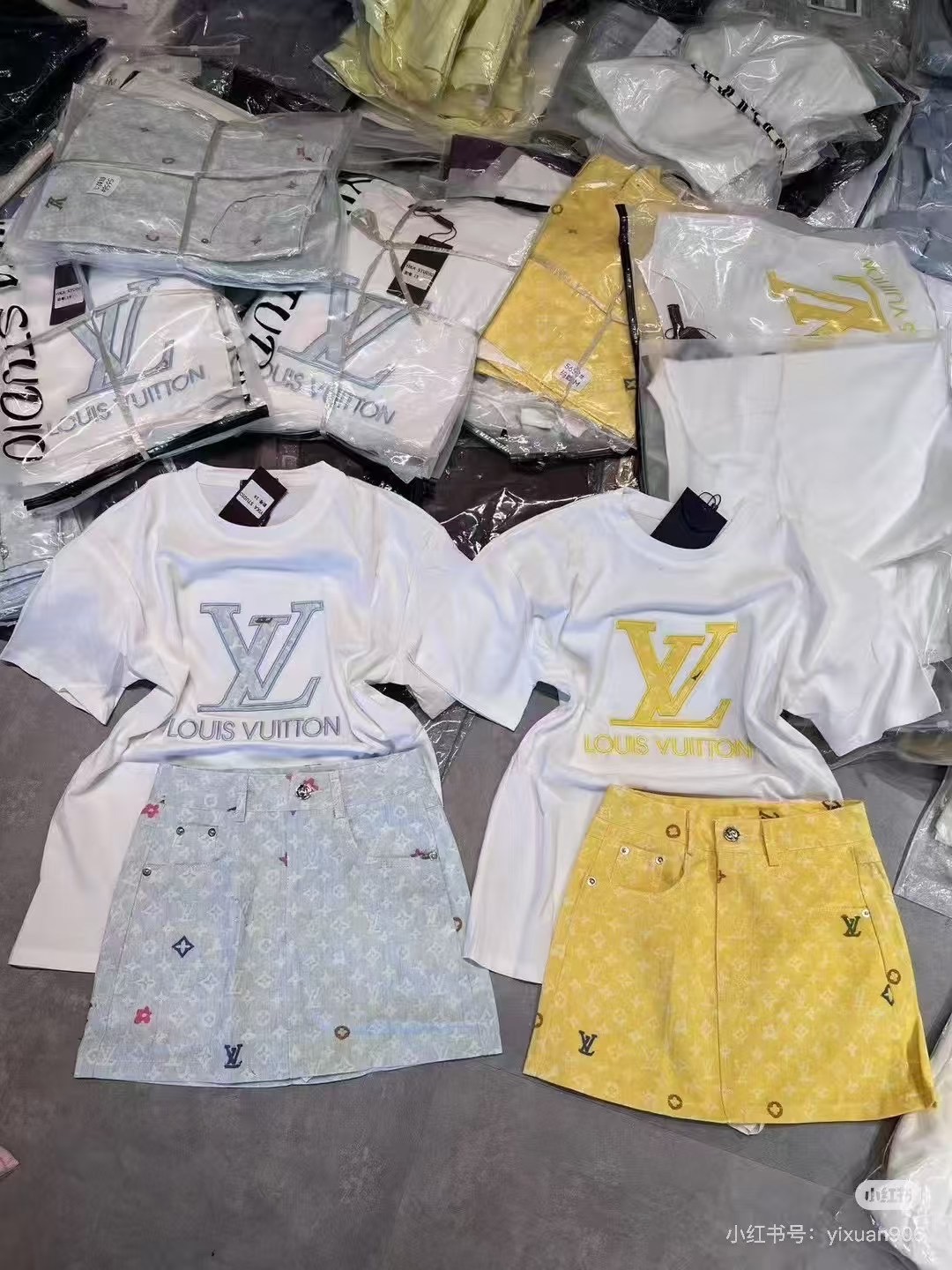 Louis Vuitton Inspired Denim Skirt & Embroidered Tee Set - S, M, L