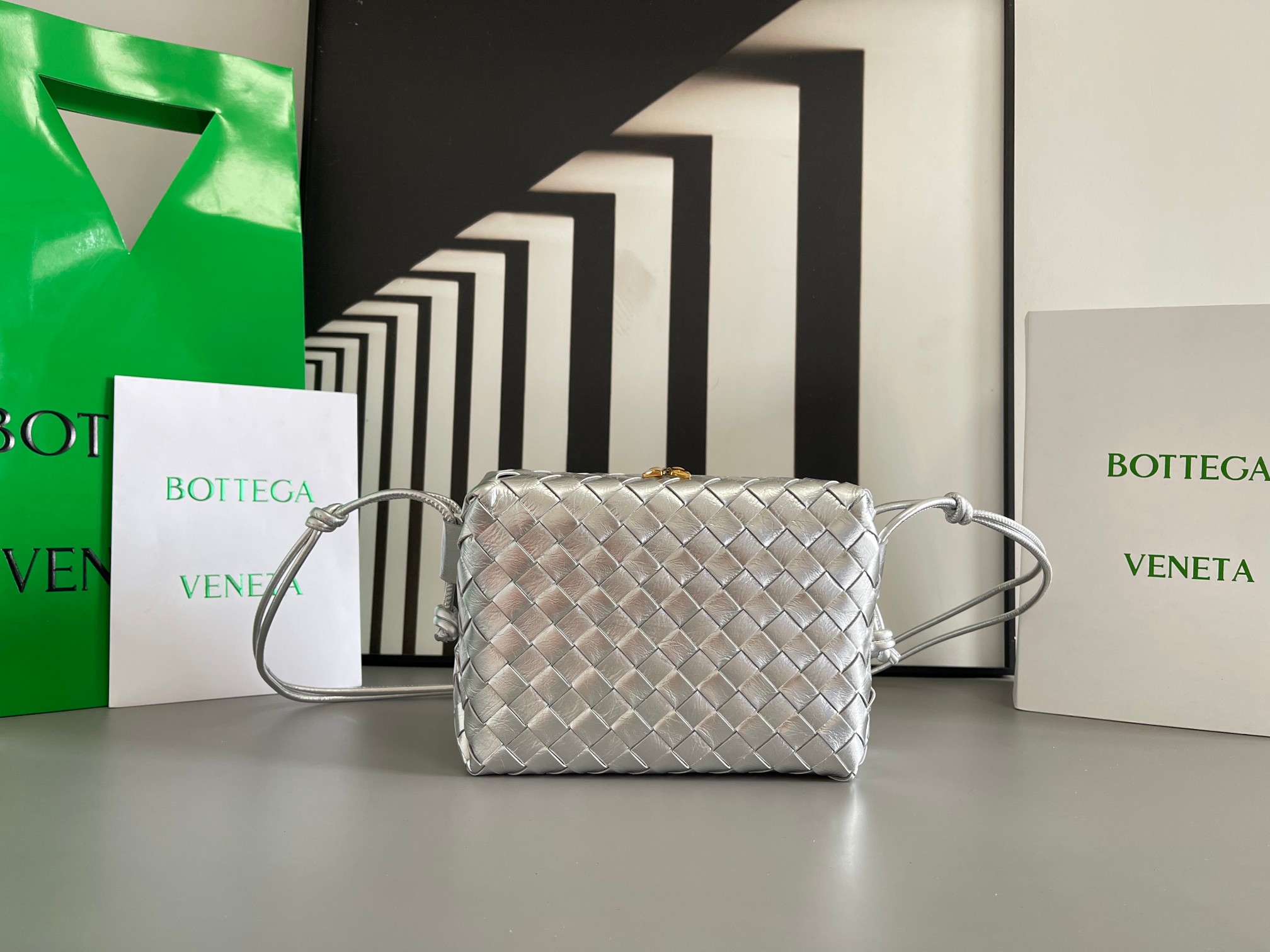 Bottega Veneta Intrecciato Lambskin Square Drawstring Crossbody Bag