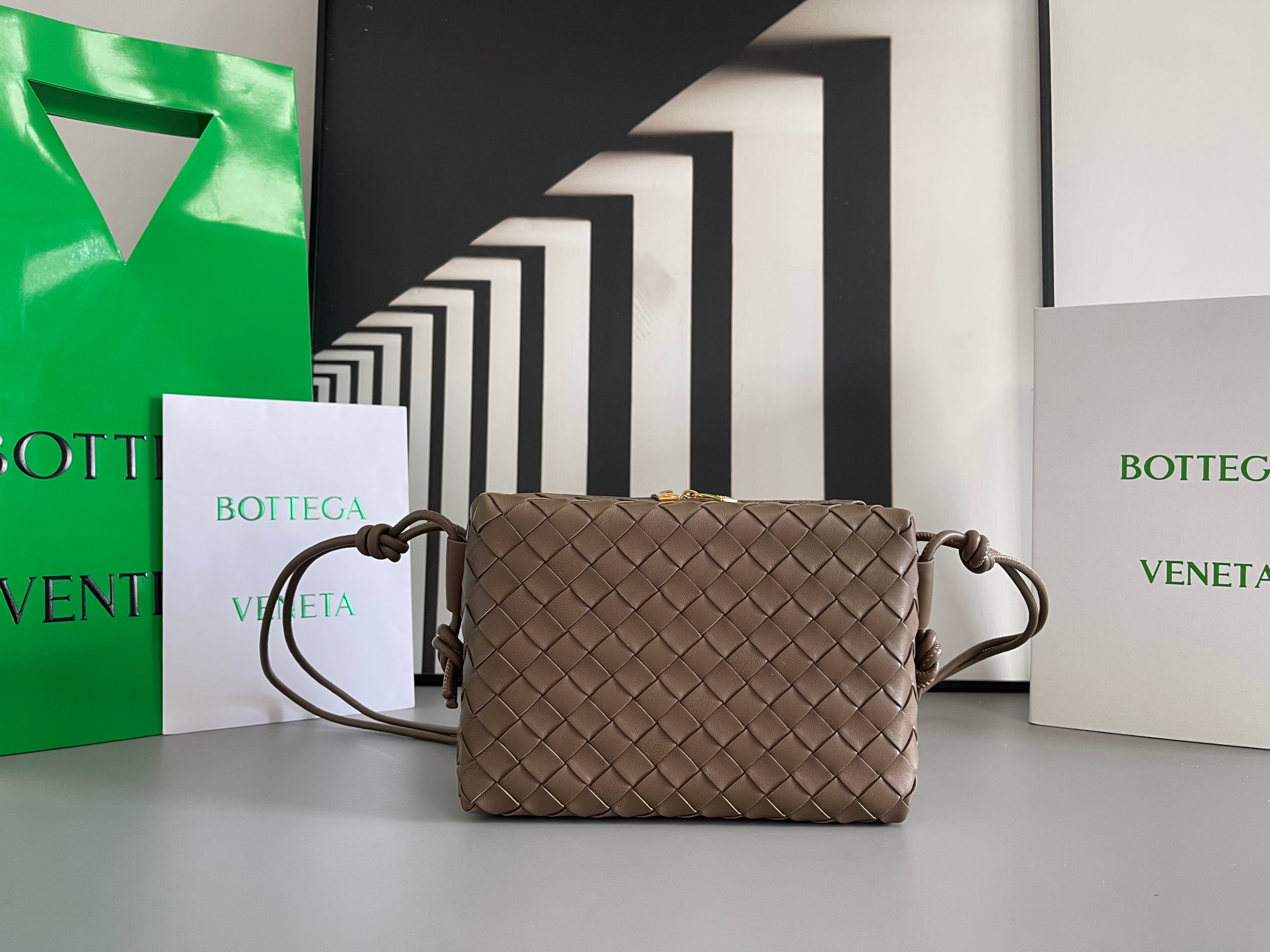 Bottega Veneta Intrecciato Lambskin Square Drawstring Crossbody Bag