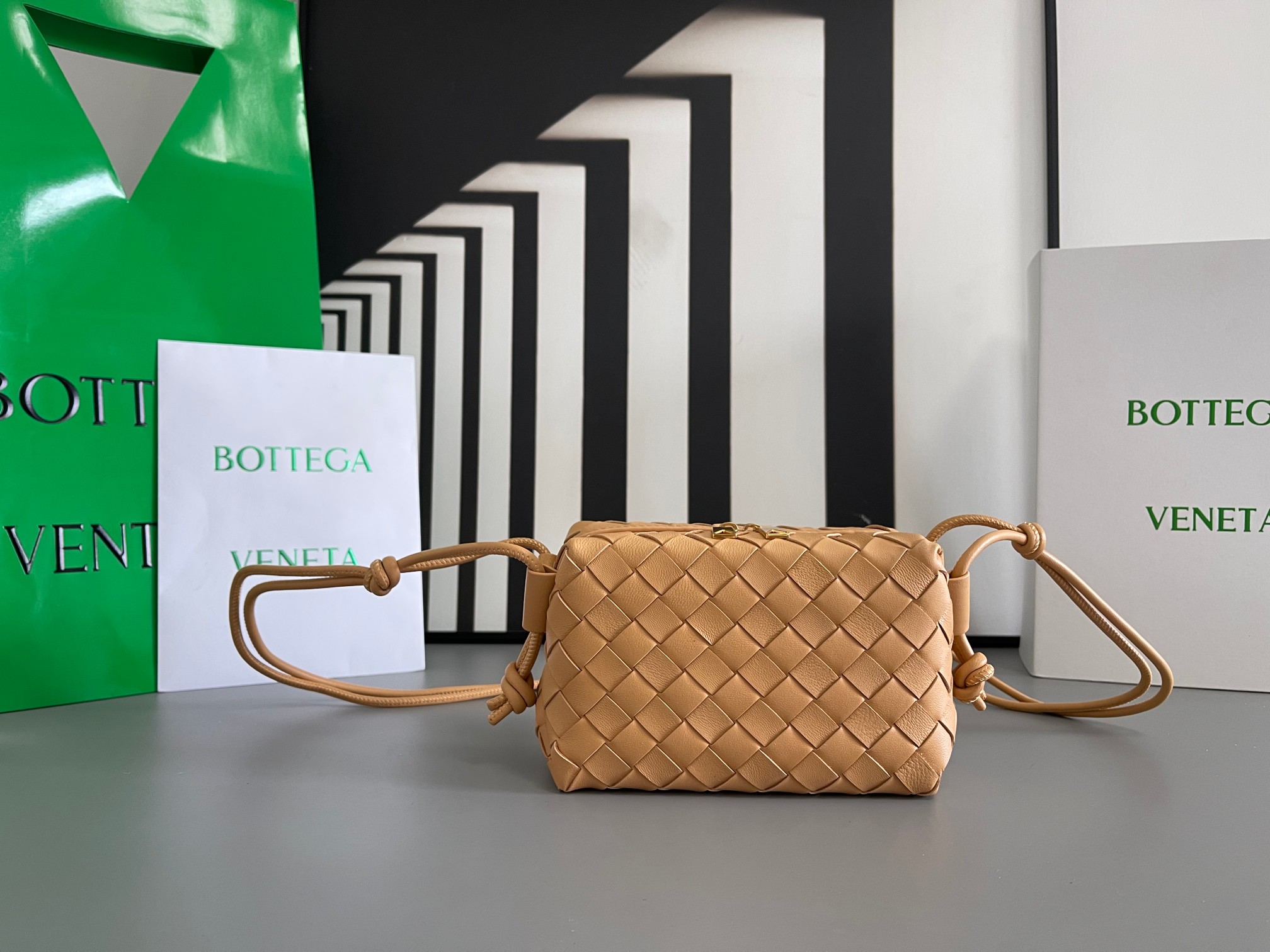 Bottega Veneta Lambskin Woven Mini Round Square Bag
