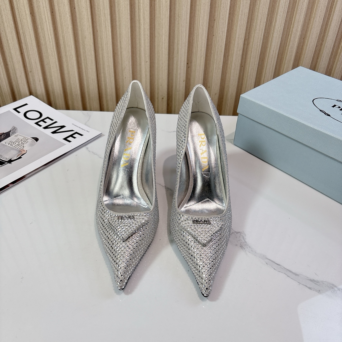 Prada Pointed-Toe Rhinestone High Heels – Spring/Summer Collection