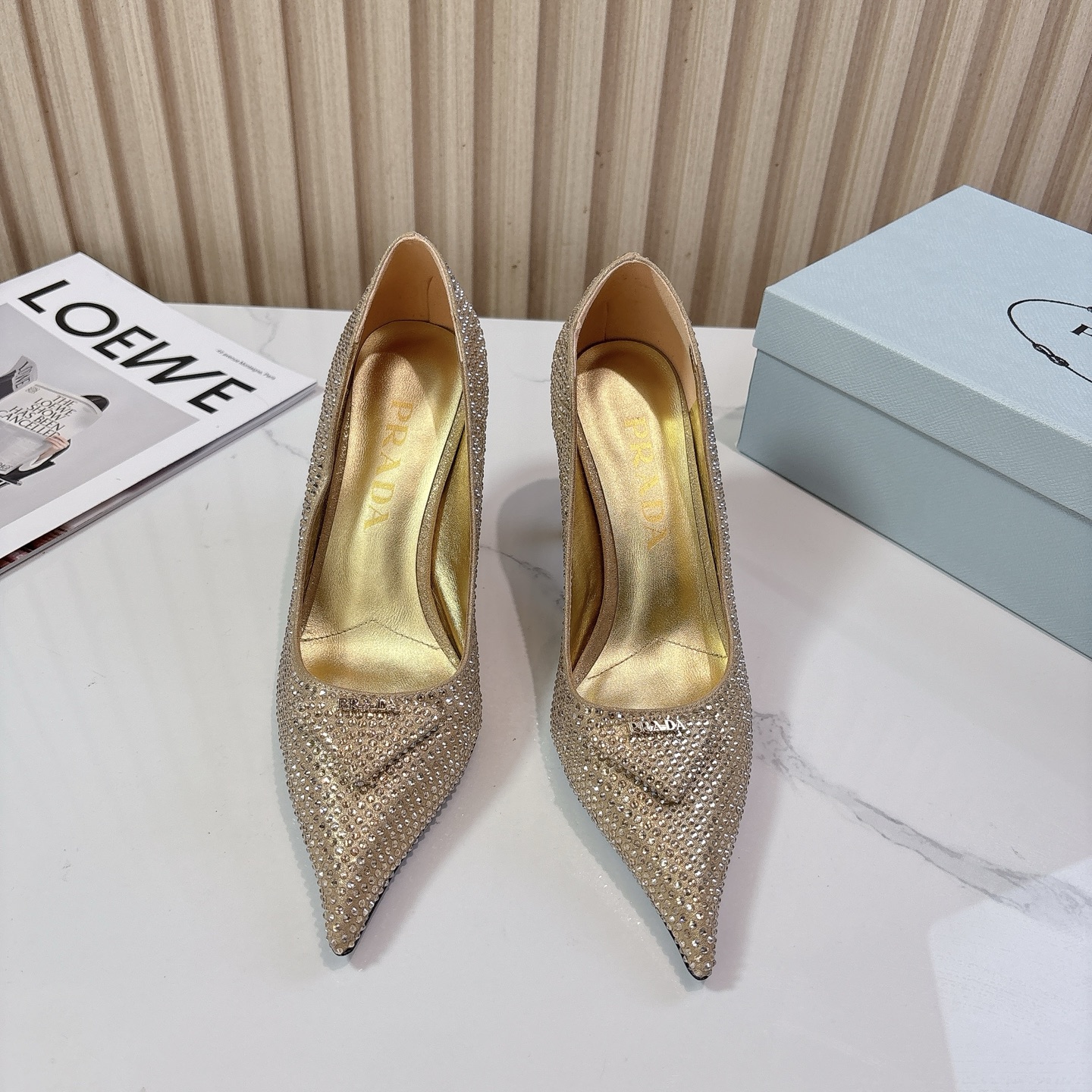 Prada Pointed-Toe Rhinestone High Heels – Runway Fashion Shoes