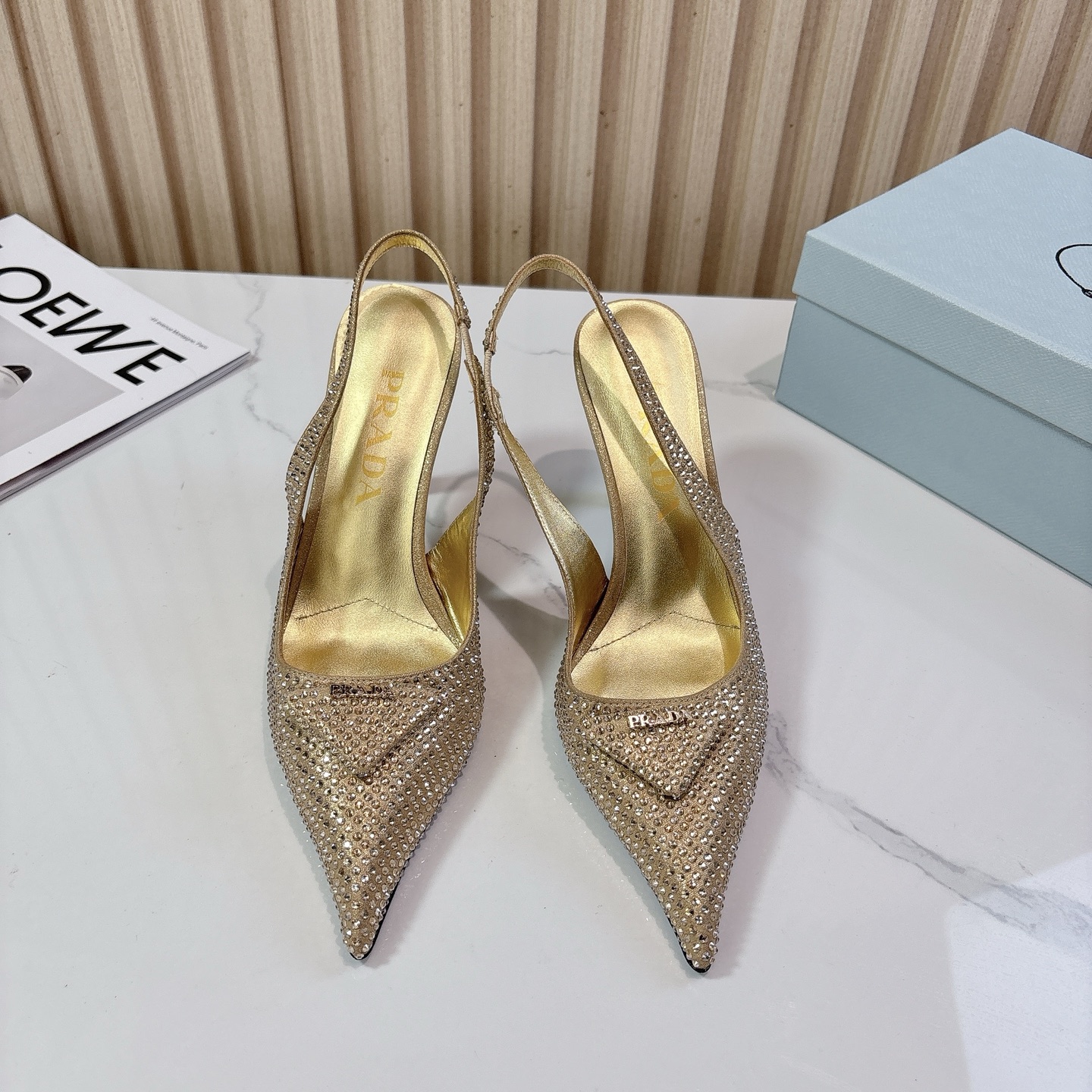 Prada Pointed-Toe Rhinestone Embellished High Heel Shoes – Runway Collection