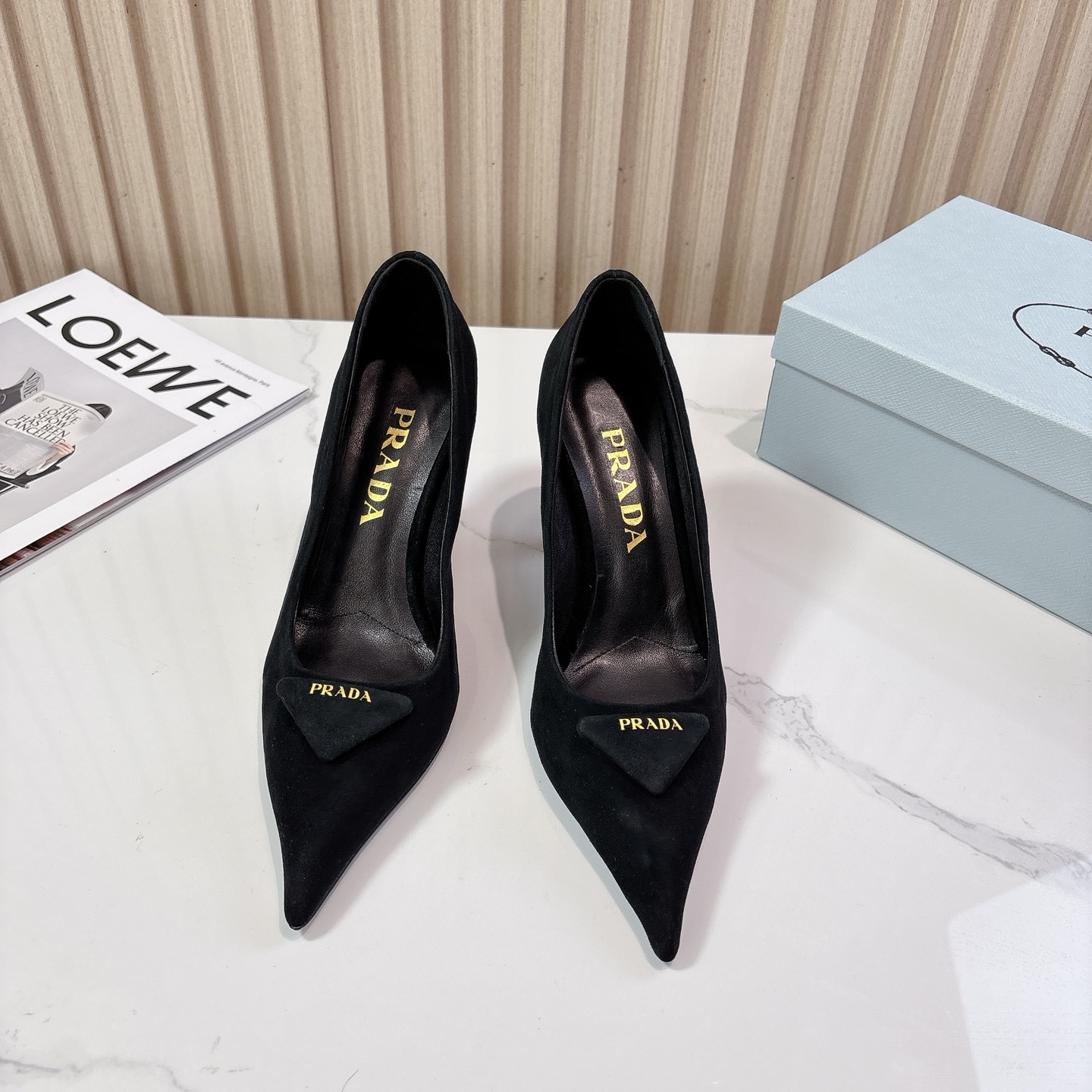 Prada Pointed-Toe High Heel Pumps – Runway Fashion, Lambskin Upper, 8.5cm Heel