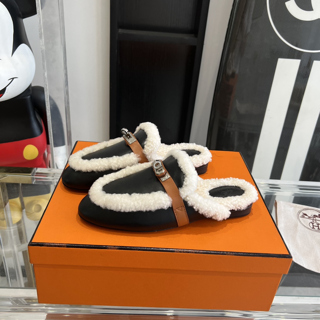 Hermès HERMES爱马仕23ss真皮底半拖