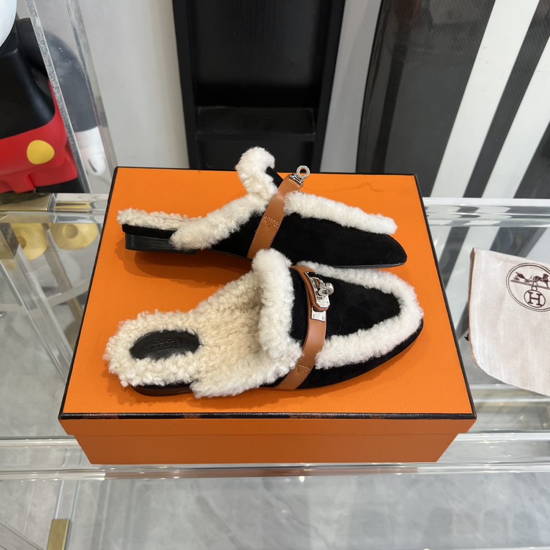 Hermès HERMES爱马仕23ss真皮底半拖