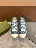 Gucci Sneakers Canvas Shoes Blue Light Embroidery Unisex Canvas Rubber Sweatpants
