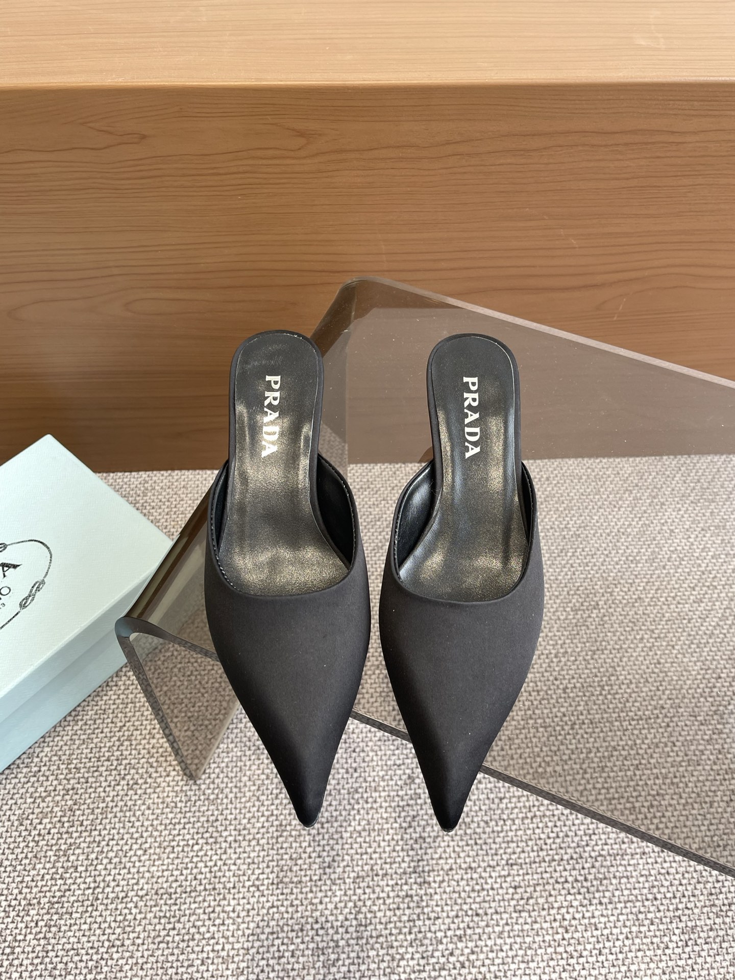 NO:258272,PRADA 2025ss new catwalk show mules silk pointed toe series (top version) prada25 