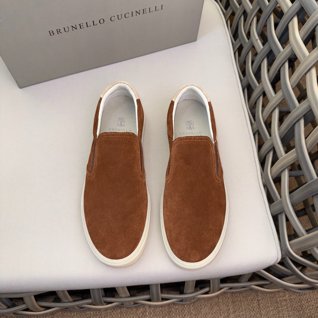 Brunello Cucinelli Chaussures De Sport Hommes Chamois Cuir de vache Givrée Caoutchouc Collection printemps – été Peu importe