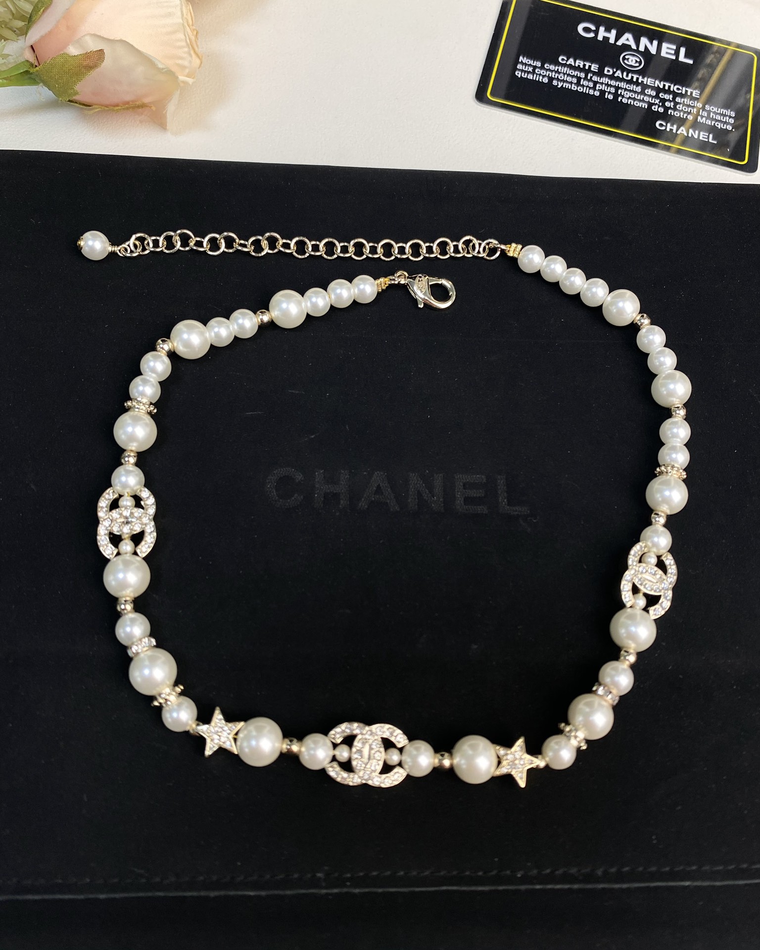 NO:103985,Xiaoxiang 23s five-pointed star double c pearl double choker necklace necklace Chanel necklace chanel necklace19860909小香23s五角星双c珍珠双choker 颈链 项链,香奈儿项链,chanel,necklace,Jewelry