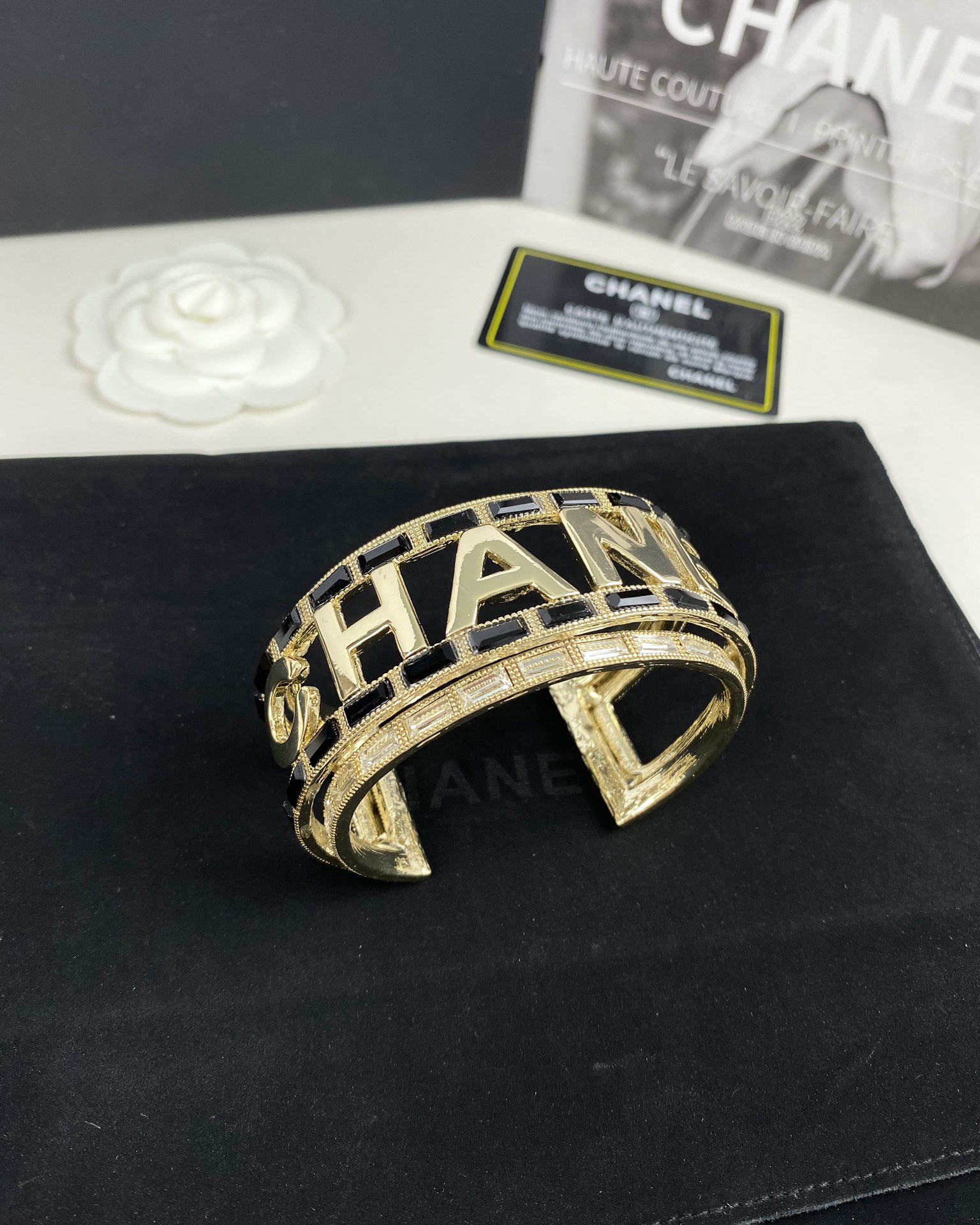 CHANEL Bracelet Metal Open Cuff Letter Cutout