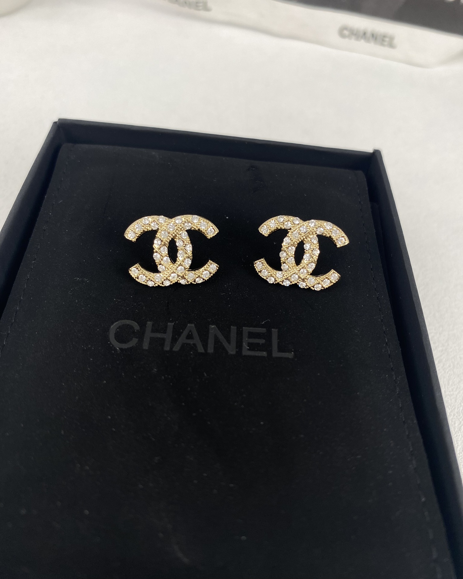 CHANEL Earrings Double C Quilted Full Diamond