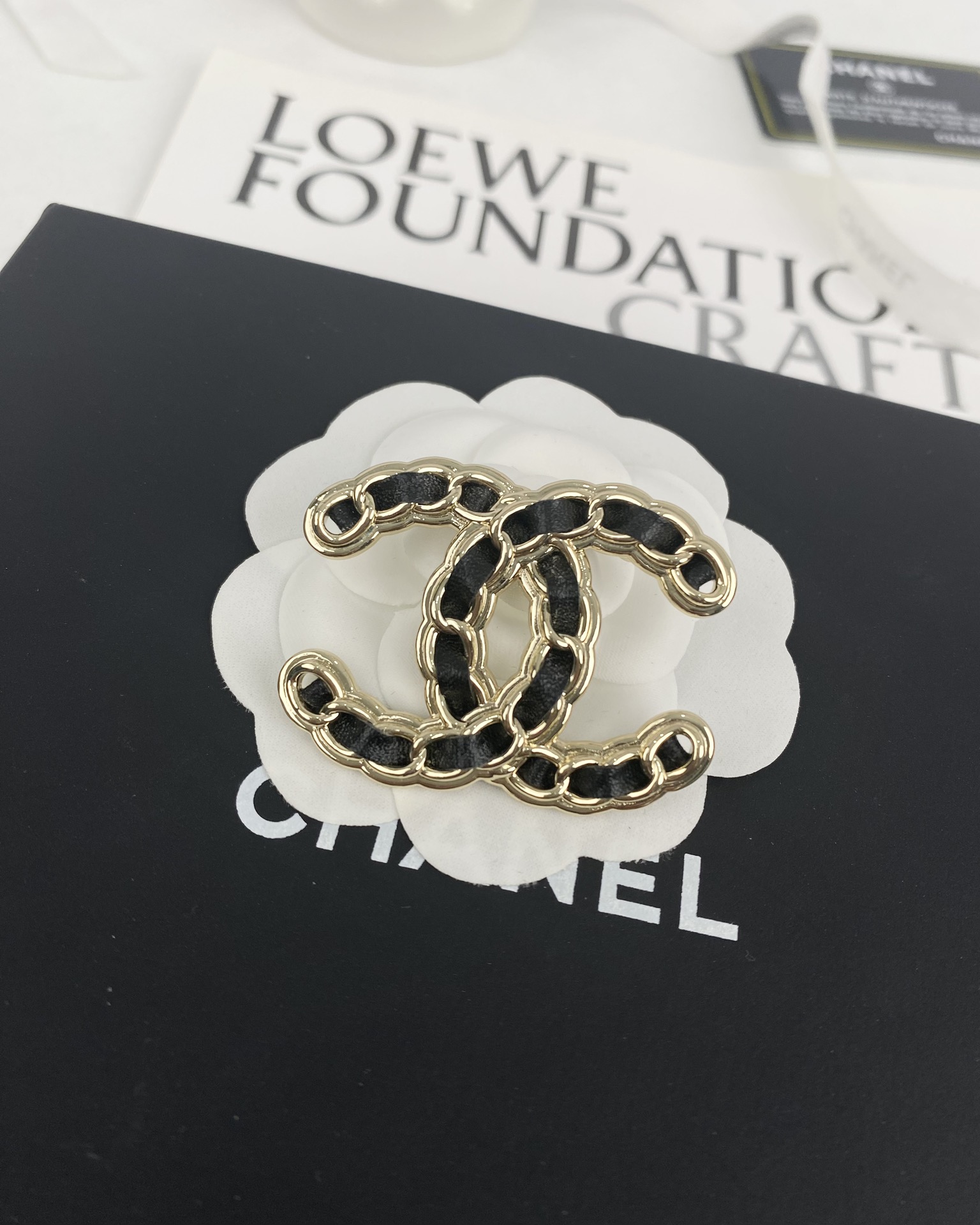 CHANEL Earrings Double C Leather-Threaded Metal