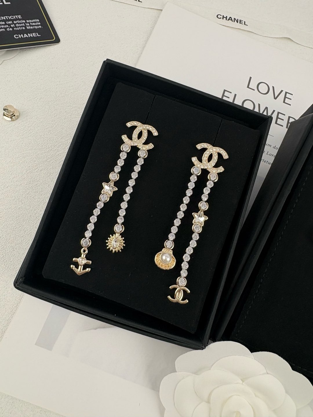 NO:103996,Xiaoxiang new style shell star rhinestone tassel high-end tassel earrings, Chanel earrings, chanel, earrings19860909小香新款 贝壳星星 水钻流苏高级感流苏长耳环,香奈儿耳钉,chanel,earrings,Jewelry