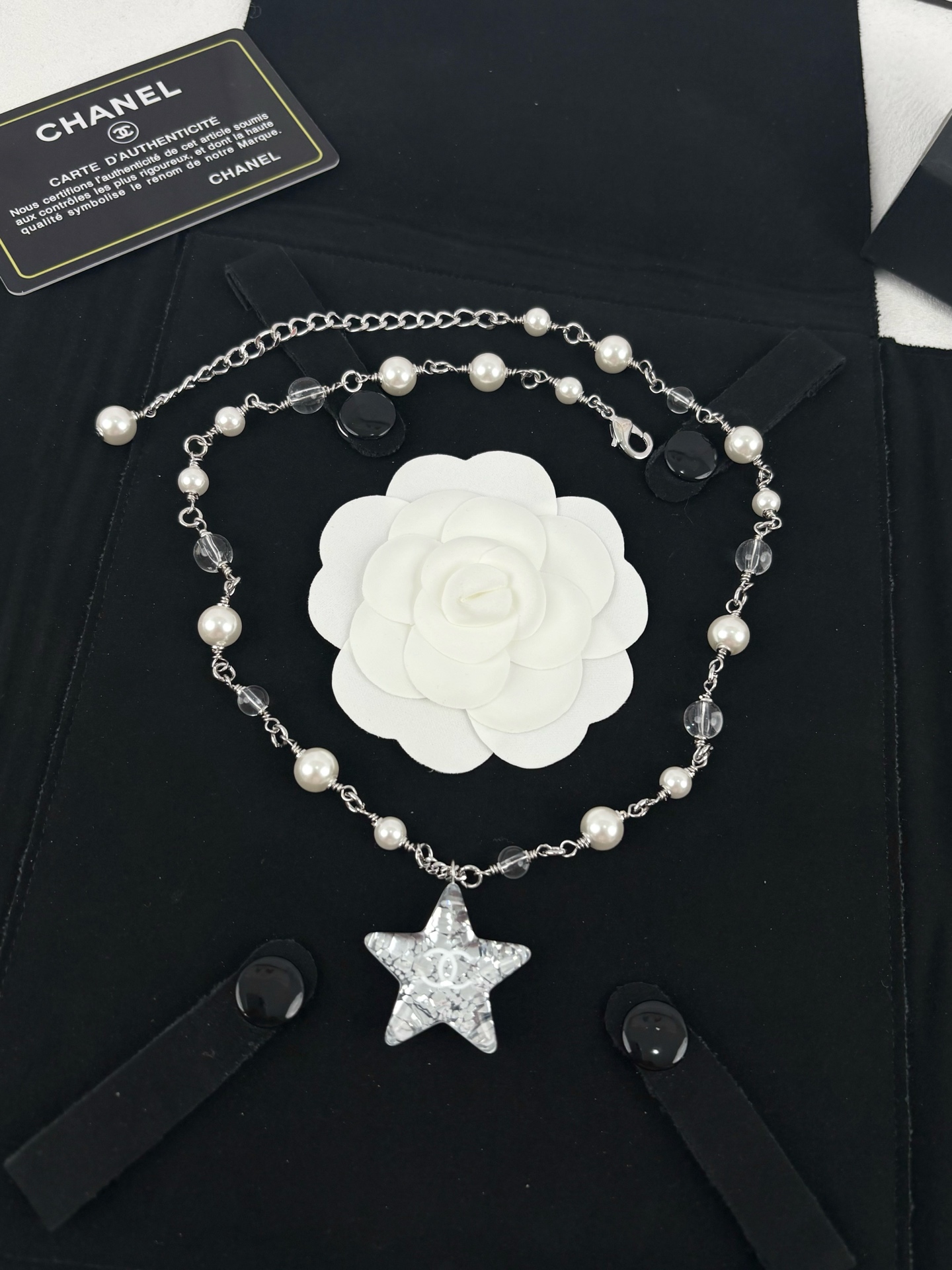 NO:103983,Xiaoxiang early spring new style acrylic pentagram transparent resin pearl necklace, Chanel necklace, chanel, necklace19860909小香早春新款 亚克力 五角星透明树脂 珍珠 项链,香奈儿项链,chanel,necklace,Jewelry