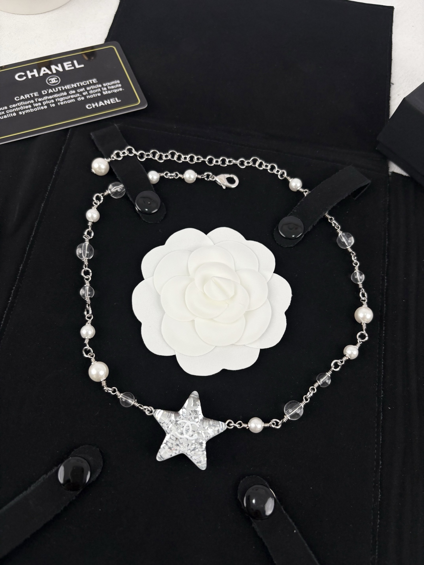 CHANEL Necklace Transparent Acrylic Five-Pointed Star Pearl