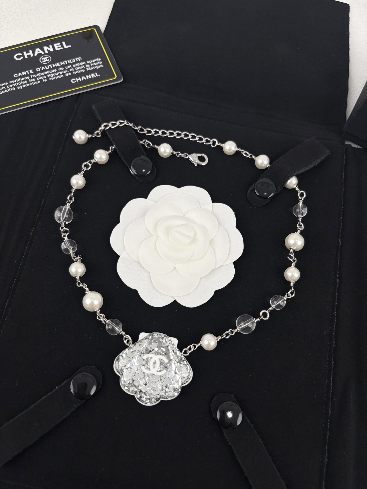 CHANEL Necklace Acrylic Resin Pearl Shell