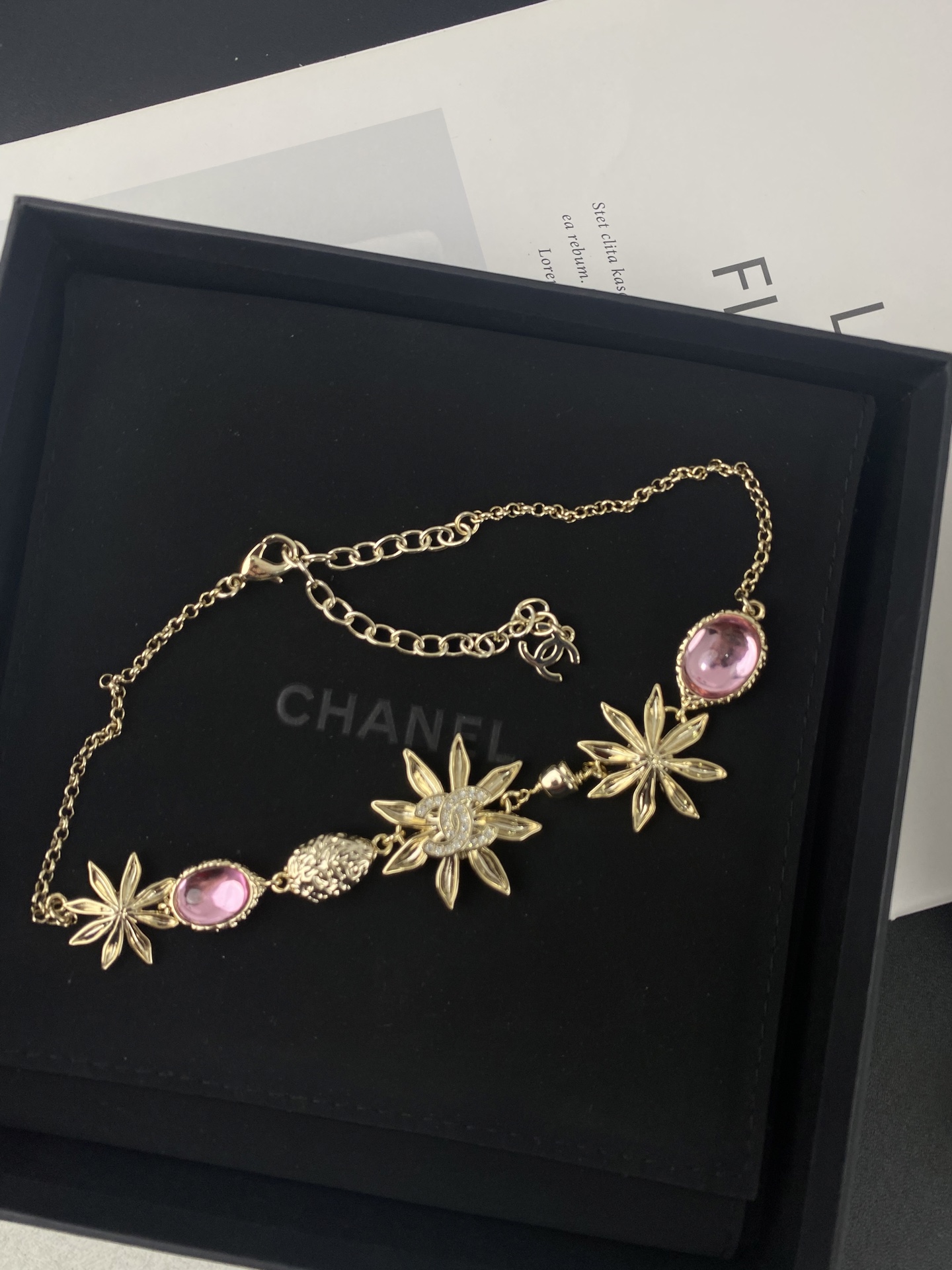 CHANEL Necklace Gold Pink Sunflower