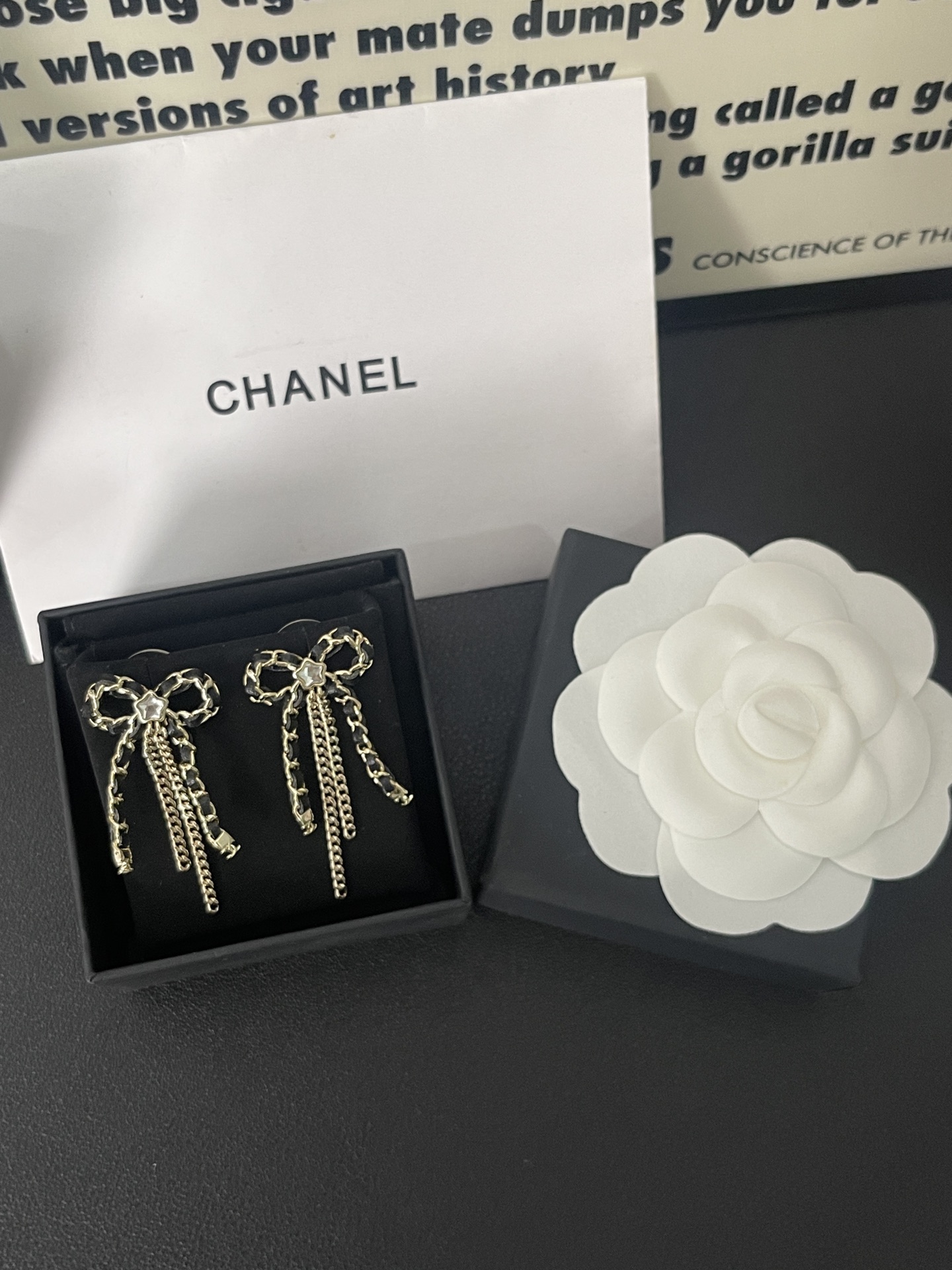 NO:361253,Xiaoxiang new style, five-pointed star diamond with leather chain, bow studs, Chanel studs, chanel19860909小香新款 穿皮链条五角星钻 蝴蝶结耳钉,香奈儿耳钉,chanel,Jewelry