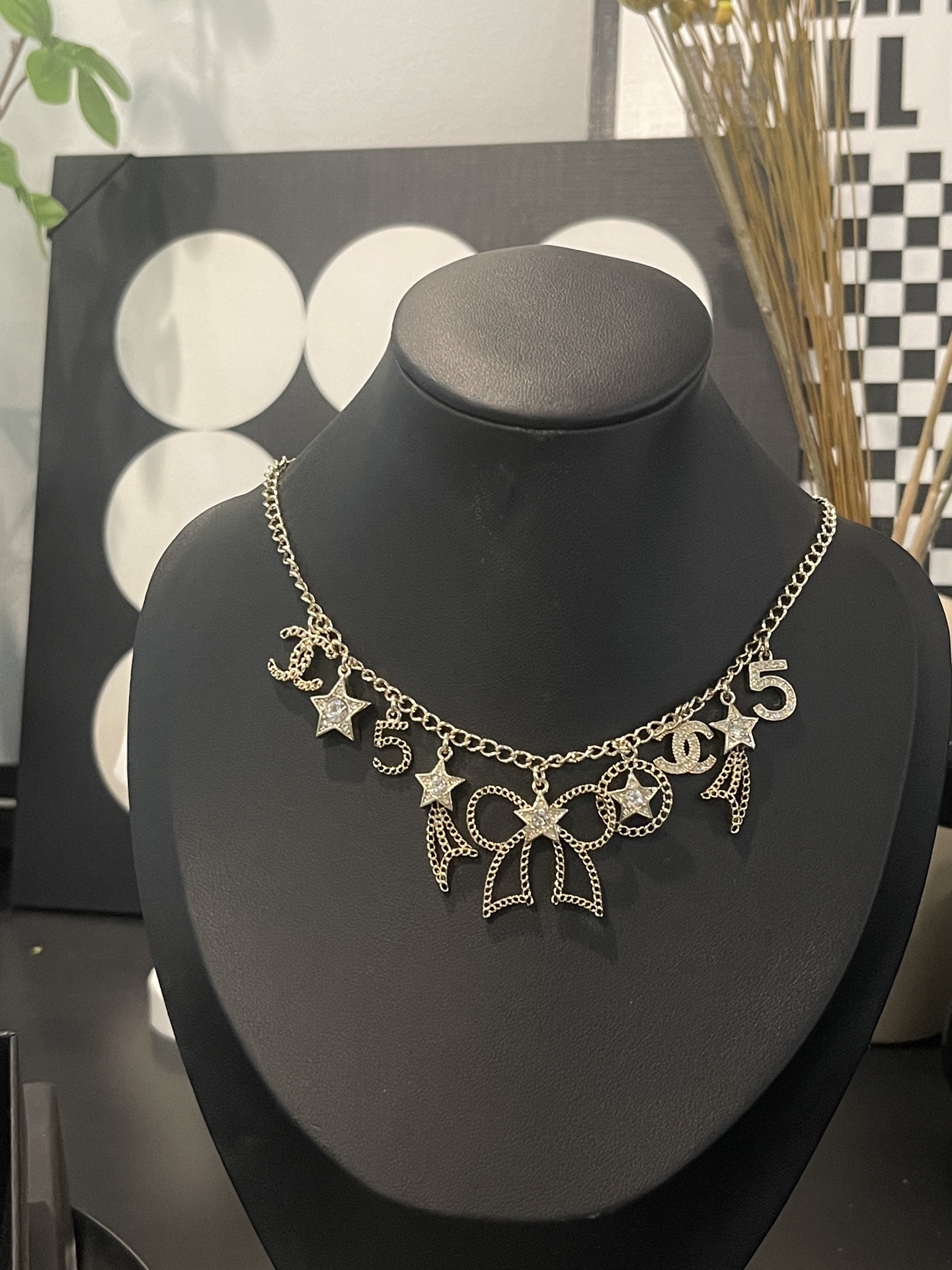 CHANEL Necklace Five-Pointed Star Bow Multi-Pendant
