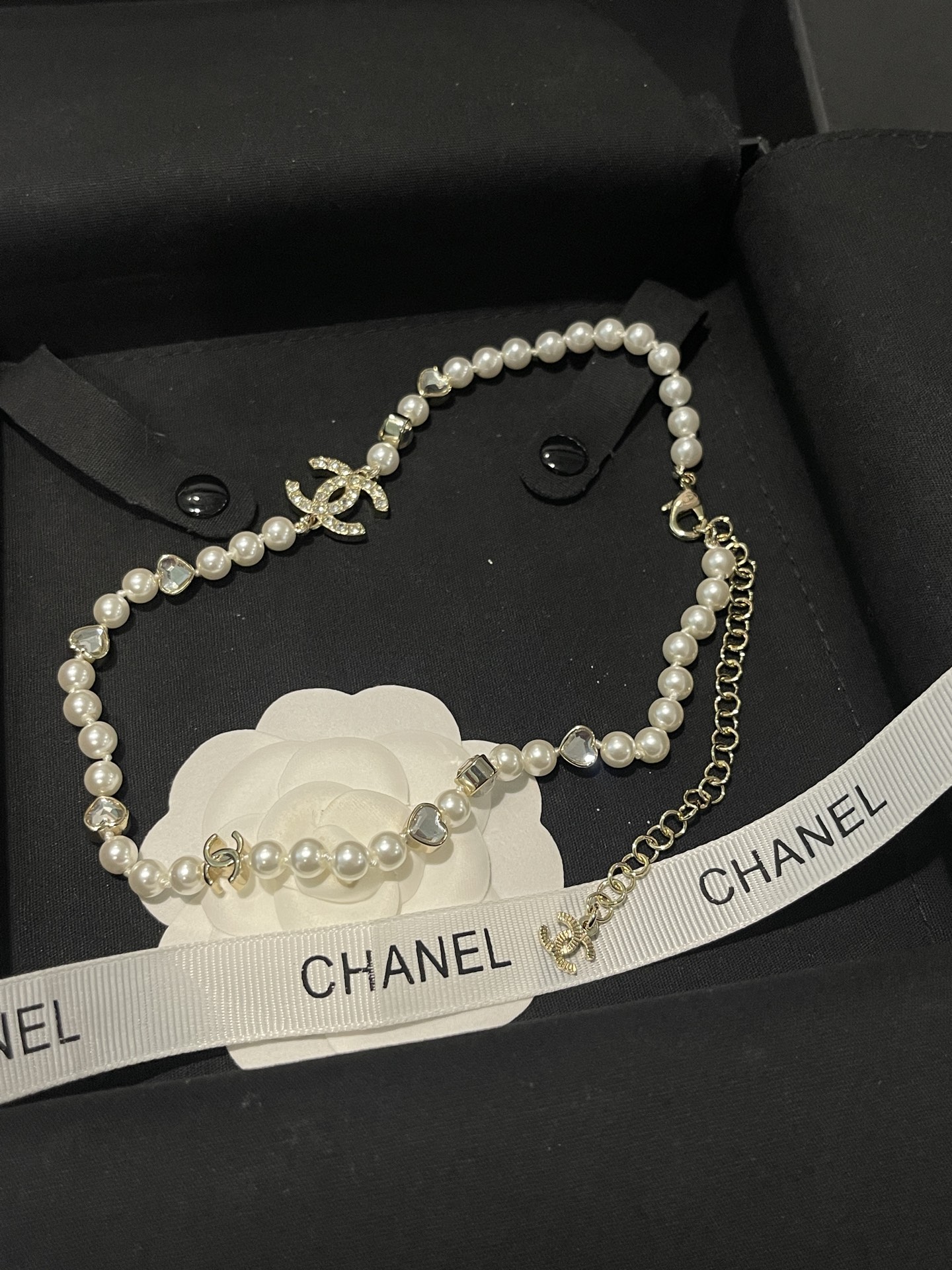 CHANEL Necklace Pearl Heart Choker
