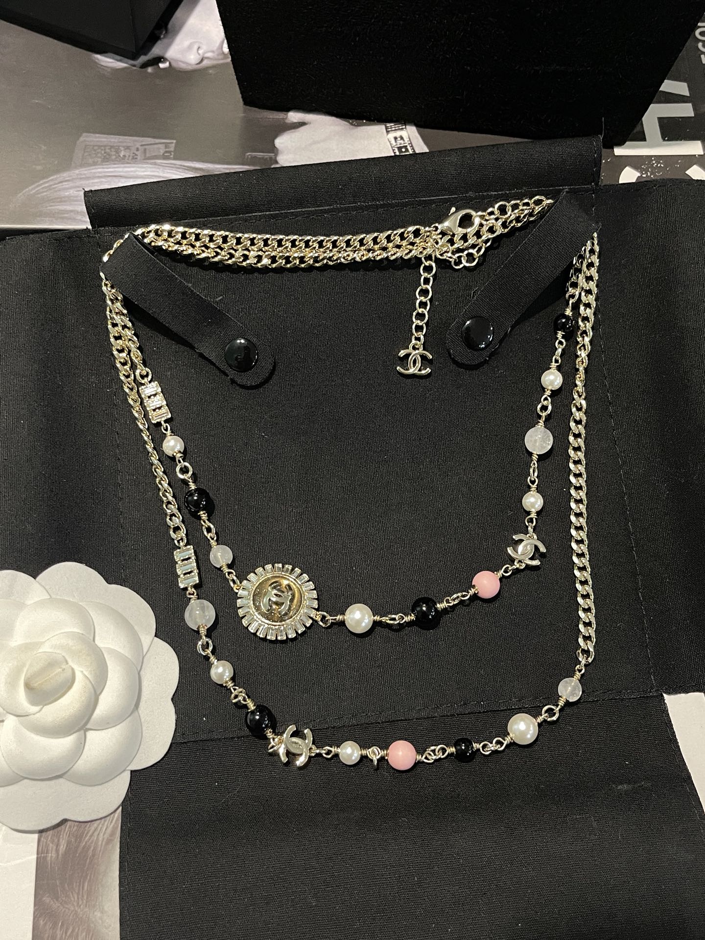 CHANEL Necklace Colorful Pearl Sunflower Long