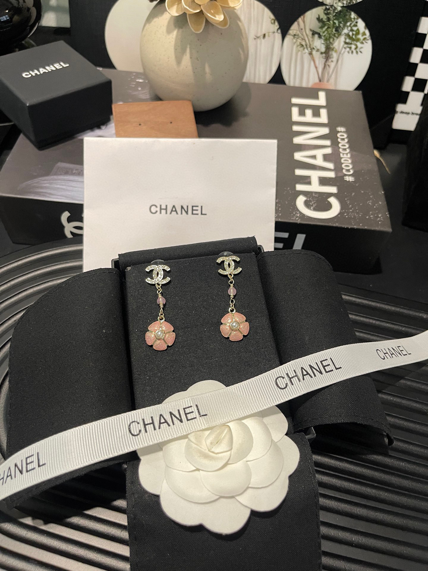 Chanel Chanel 山茶花珐琅吊坠耳钉