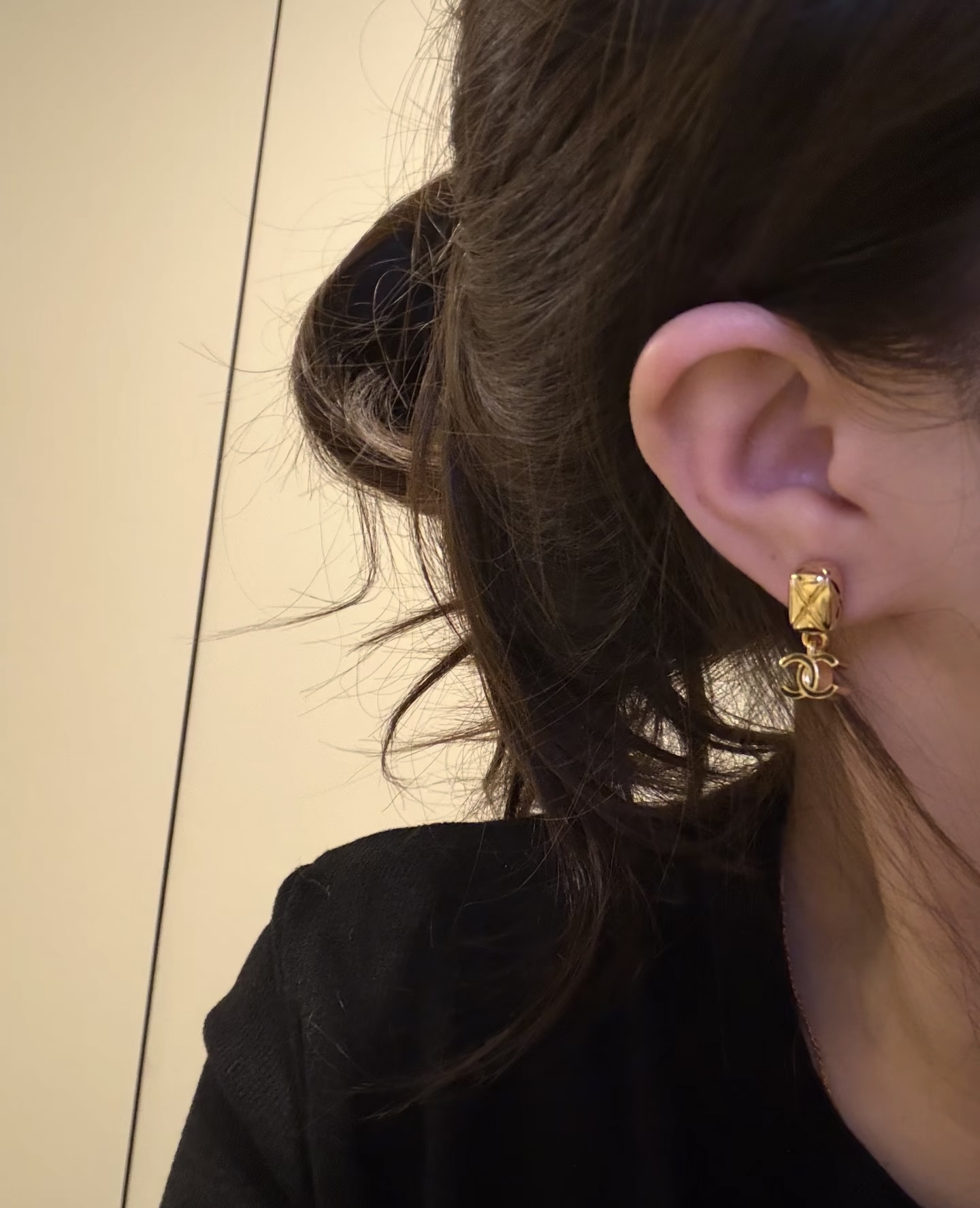 Chanel Chanel 几何菱格纹 光面吊坠方块耳钉