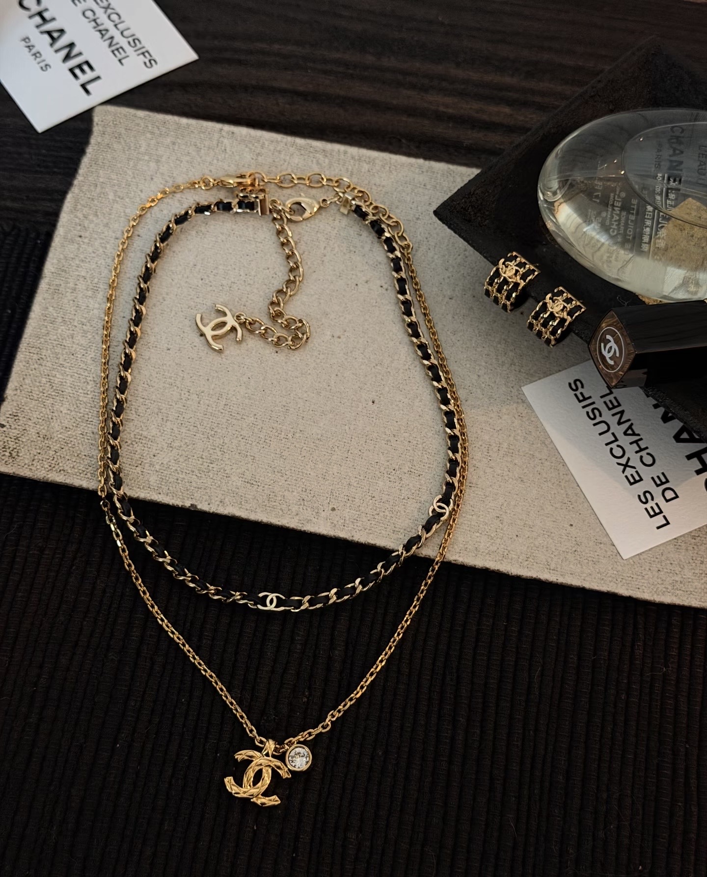 Chanel Chanel 穿皮光面小C 细链叠戴颈链项链