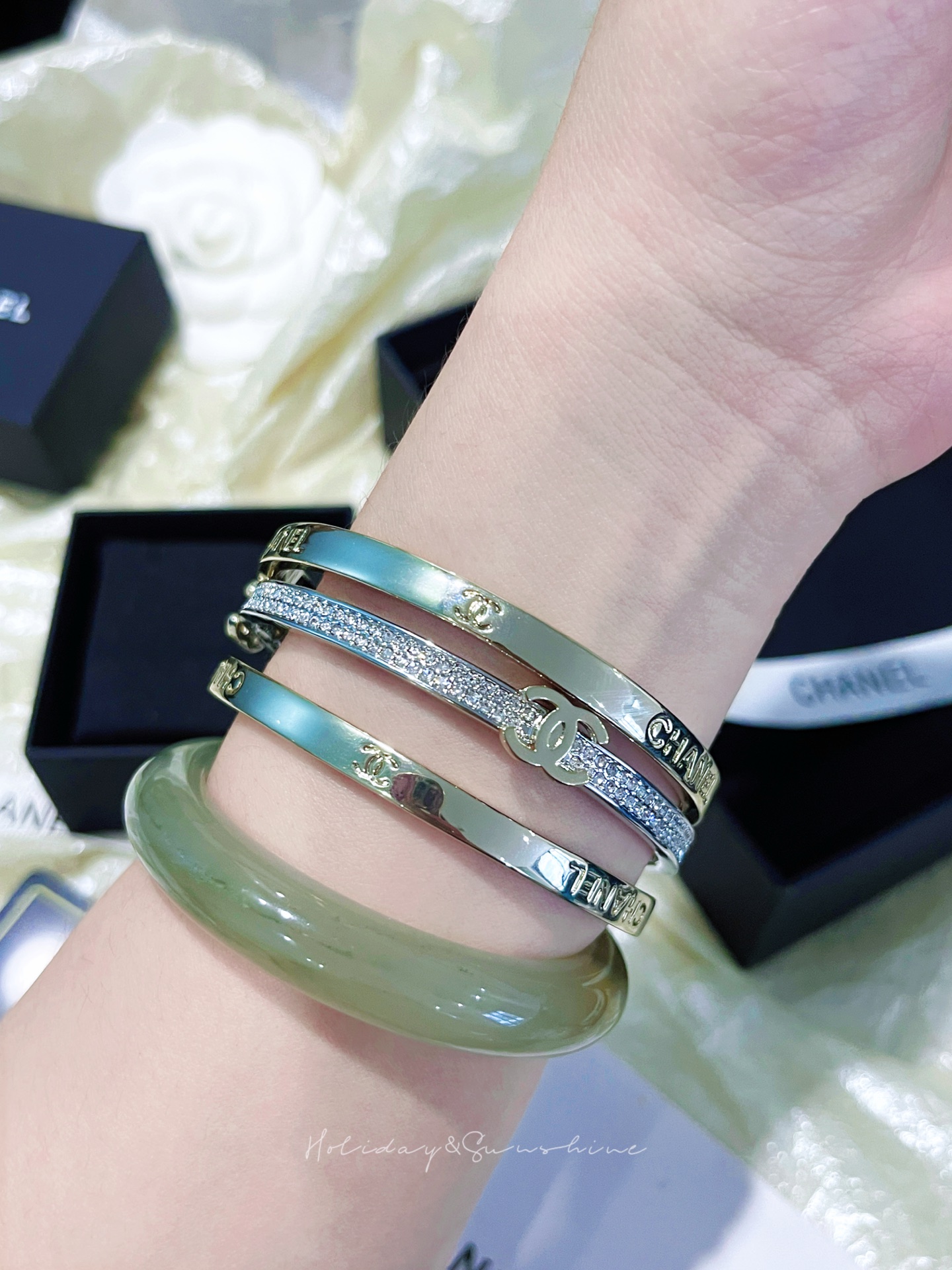 Chanel Chanel 26P 满钻双C光面 三合一套装手镯