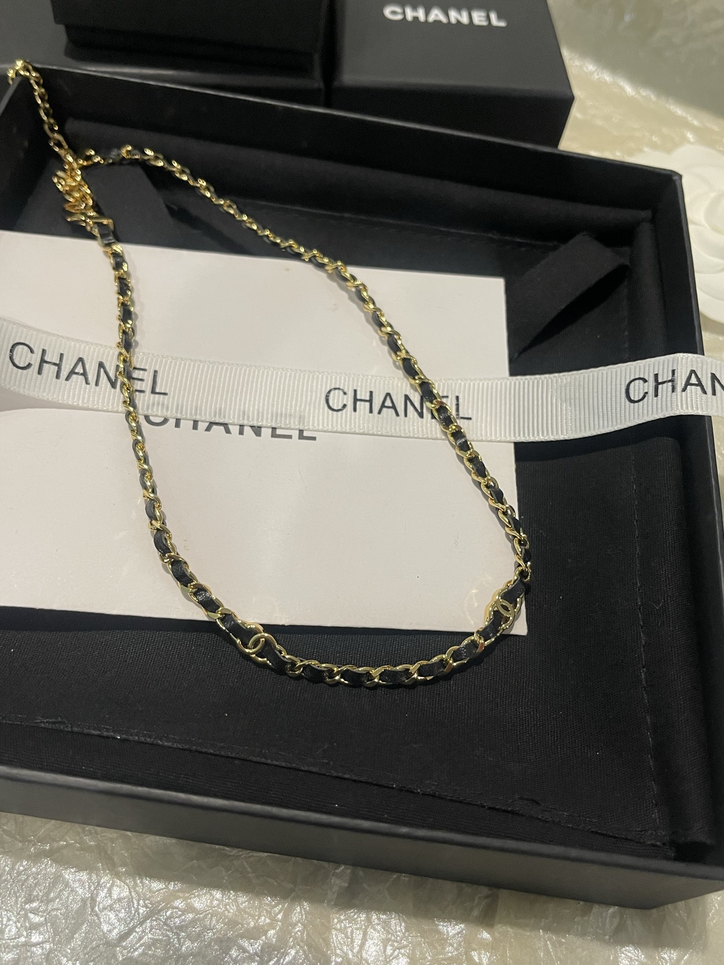 Chanel Chanel 穿皮光面小C 细链叠戴颈链项链