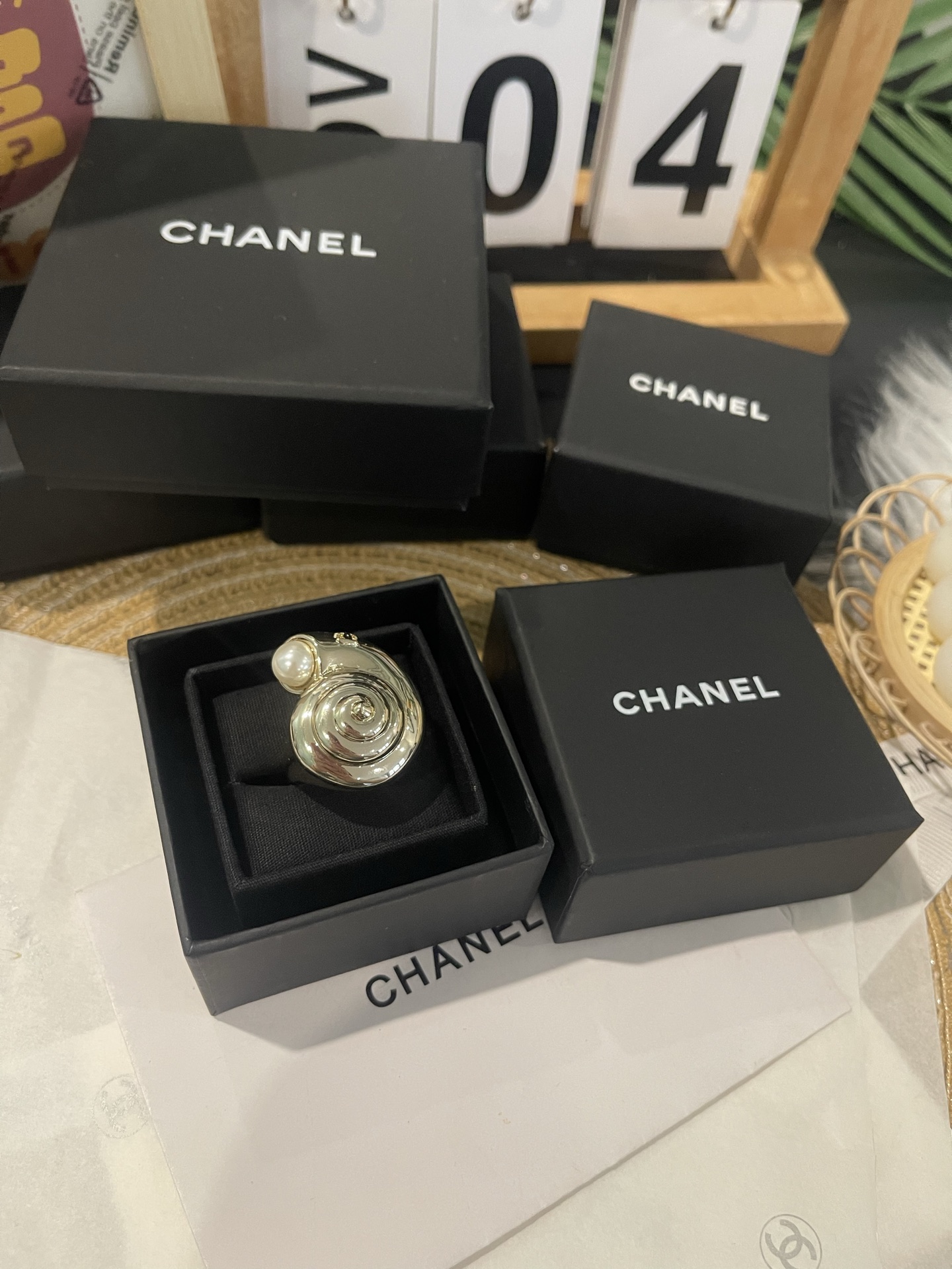 CHANEL 戒指 蝸牛造型 珍珠 光面