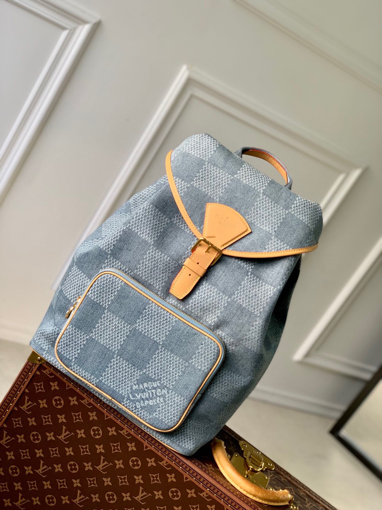 Louis Vuitton LV Montsouris Taschen Rucksack Großhandelsverkauf
 Alle Stahl Leinwand Baumwolle Rindsleder Denim Gewebe N40708