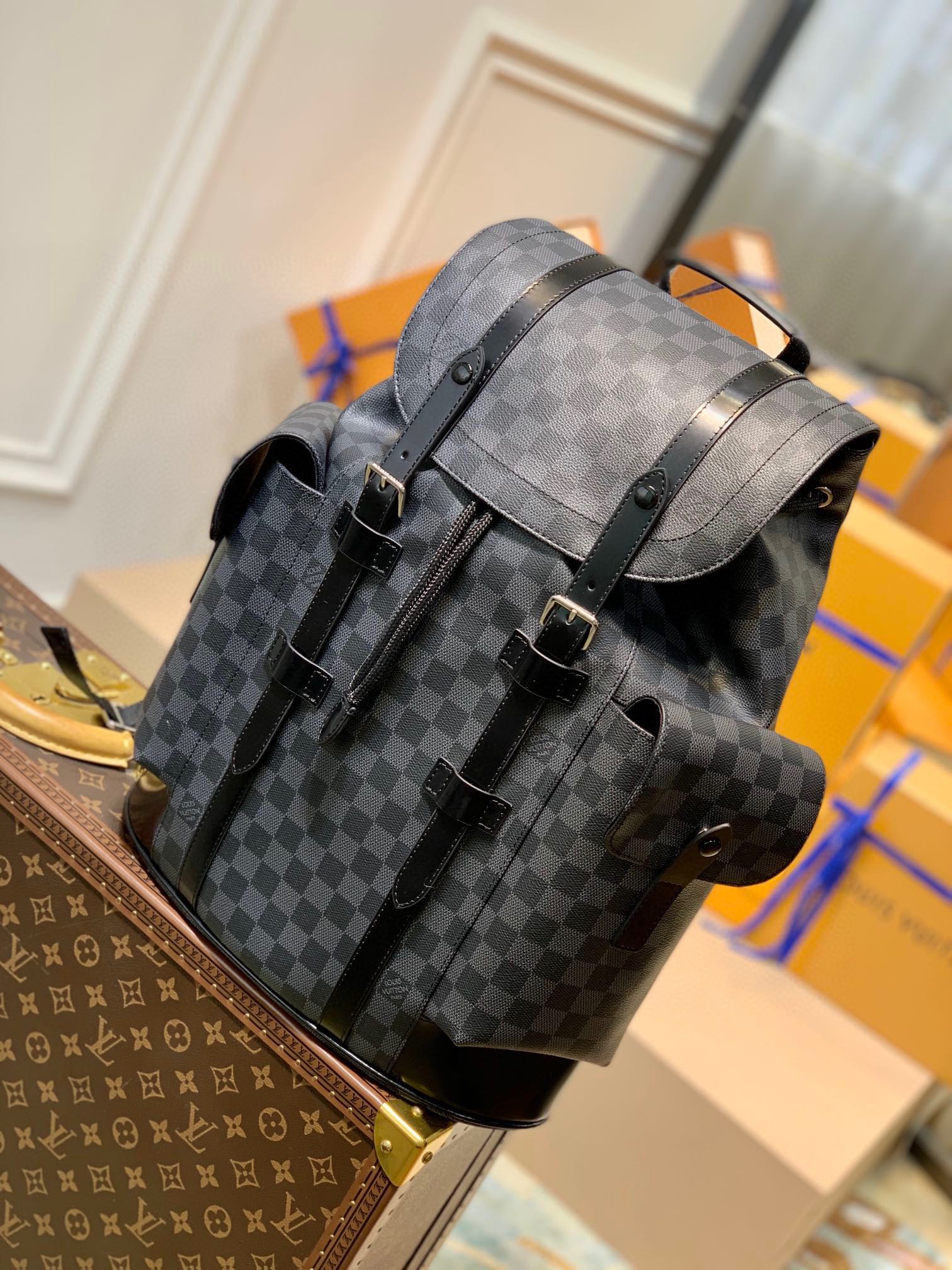 Louis Vuitton LV Christopher Taschen Rucksack Alle Stahl Monogram Canvas Leinwand Rindsleder Gewebe M41379