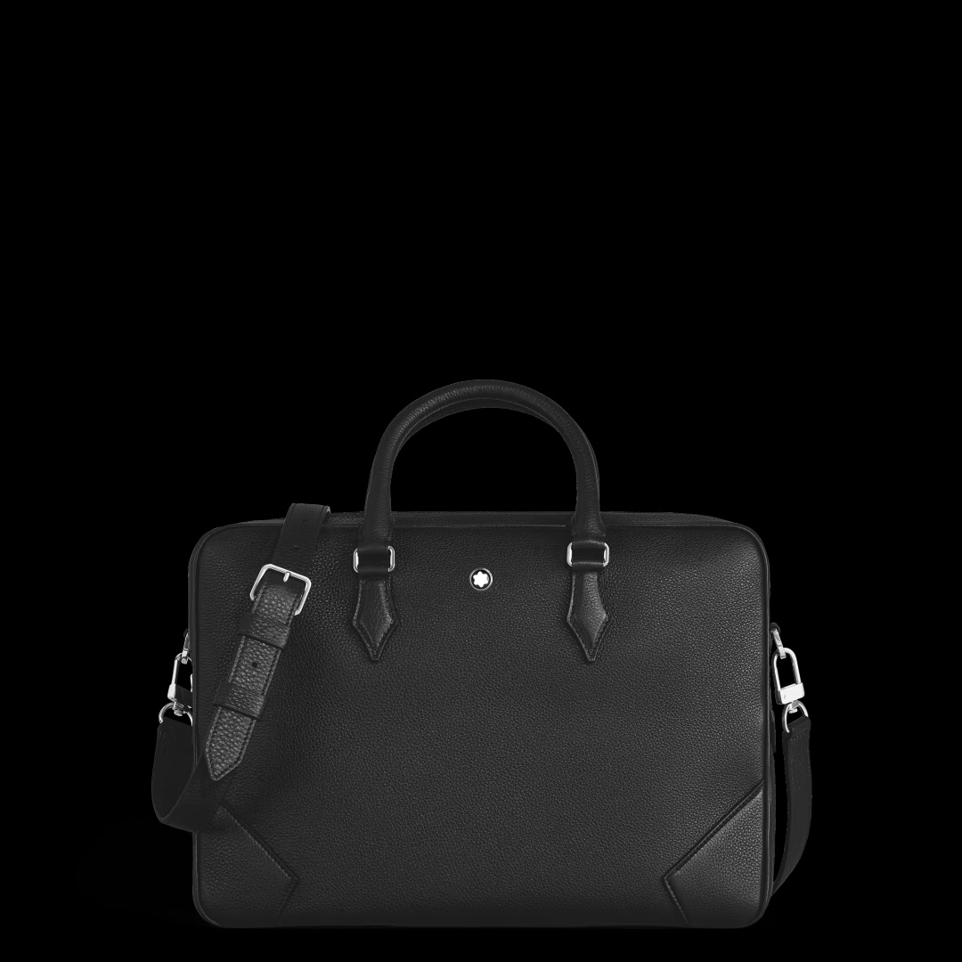 Montblanc Zwart Leren Aktetas met Schouderriem - Perfect voor Zakelijk Gebruik