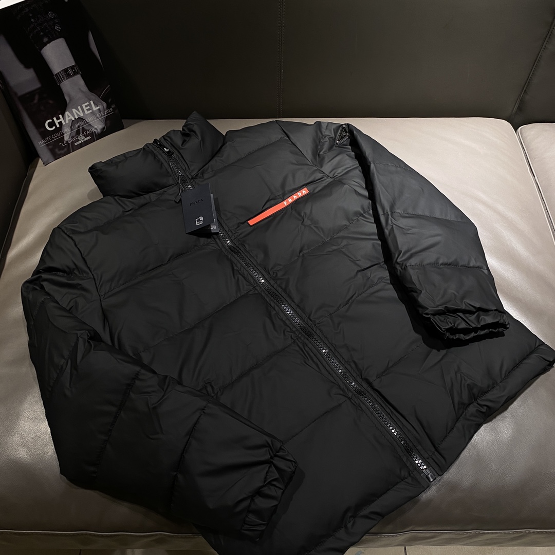 Prada 24AF etiqueta roja plumón de ganso 90 ultragrueso y cálido, chaqueta de plumón de calidad de gran fábrica M-4XL