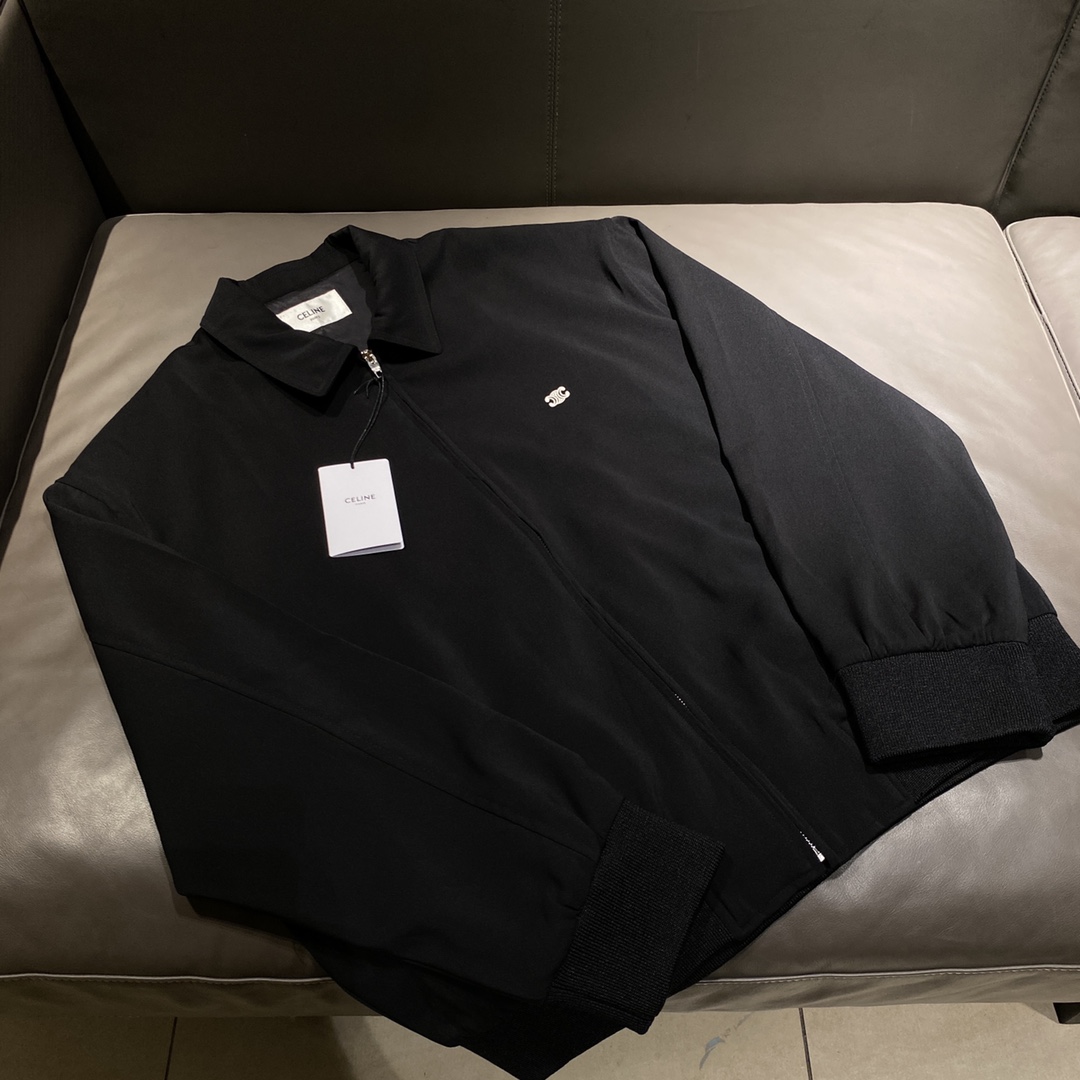 Celine赛琳 chaqueta de cuello solapa con pequeño bordado del Arco de Triunfo, tela de imitación seda de morera, tejido y …