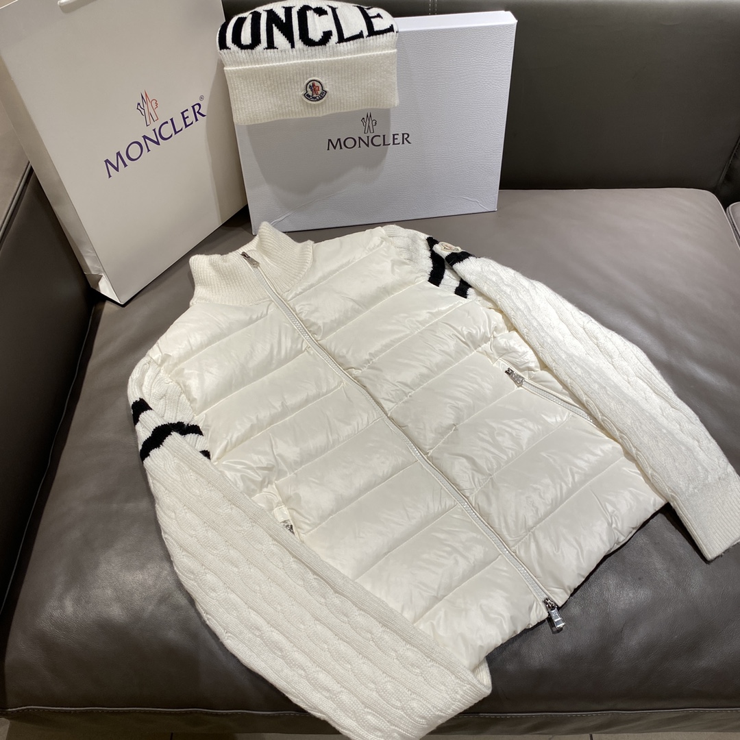 Moncler/25AW chaqueta de plumón de mezcla de lana con paneles combinados, diseño de paneles combinados, conserva el ren…