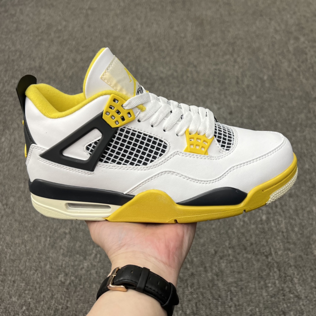 Air Jordan 4 Scarpe Sneaker Air Jordan Nero Bianco Giallo Ricamo PU TPU Mini