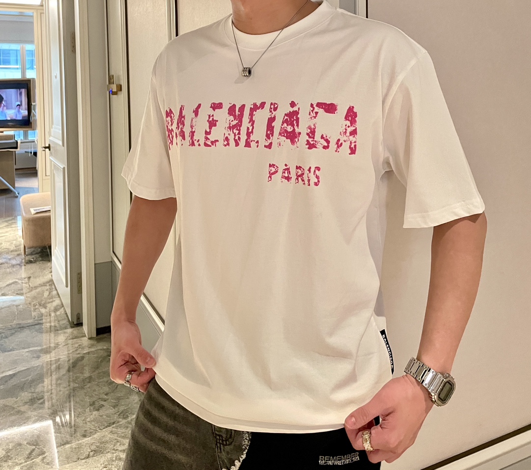 Balenciaga Clothing T-Shirt Combed Cotton Summer Collection Short Sleeve