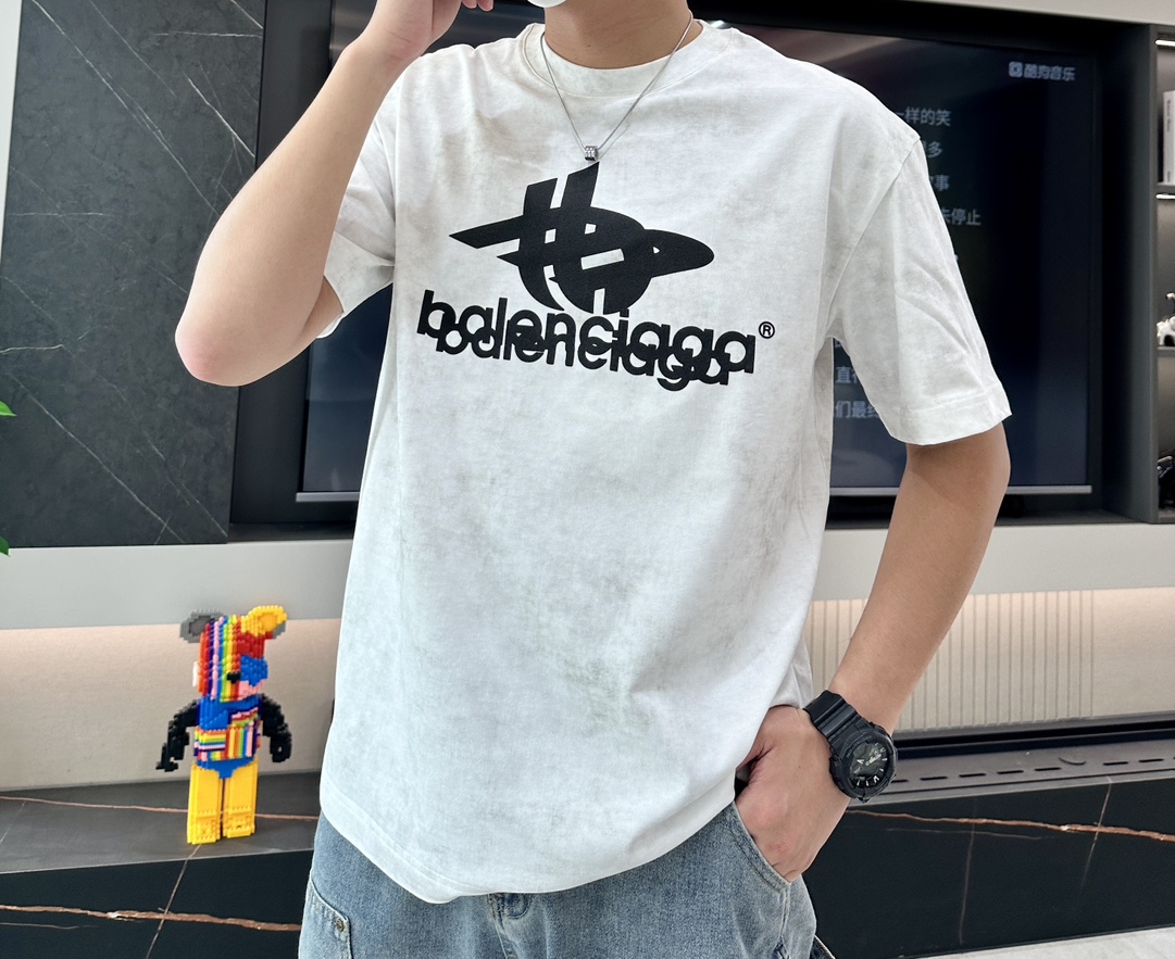 Balenciaga Clothing T-Shirt Combed Cotton Summer Collection Short Sleeve