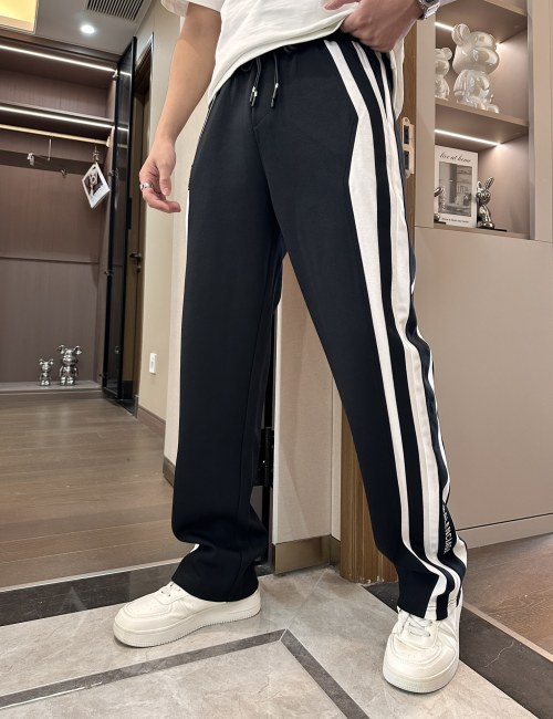 Balenciaga Men's Black Casual Pants with White Stripes - Stylish & Comfortable 1 Balenciaga Men's Black Casual Pants with White Stripes - Stylish & Comfortable