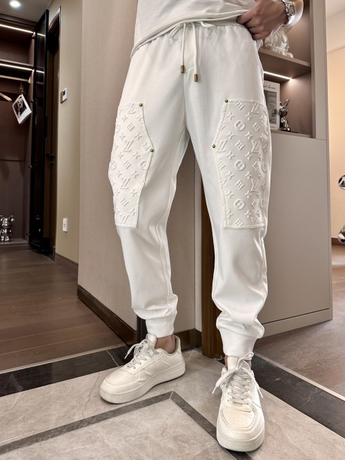 Louis Vuitton Men's White Cotton Blend Jogger with Embossed Monogram Details 1 Louis Vuitton Men's White Cotton Blend Jogger with Embossed Monogram Details