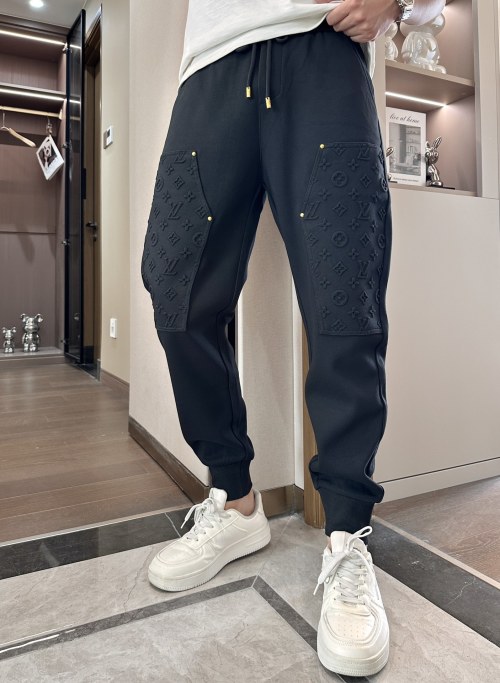 Louis Vuitton Men's Black Casual Pants with Embossed Monogram Detail 1 Louis Vuitton Men's Black Casual Pants with Embossed Monogram Detail